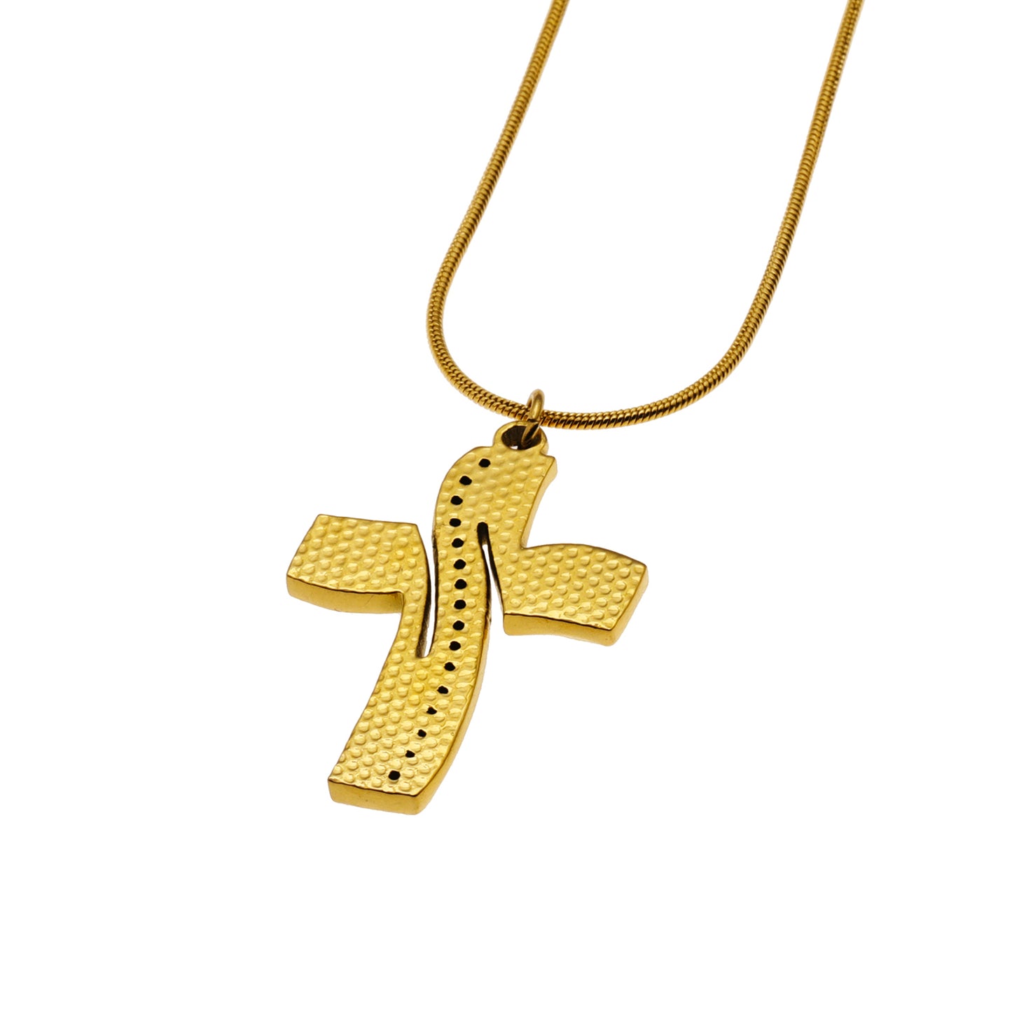 hackney-nine | hackney-nine-jewellery | Style ARCASSA 32303: Zirconia Embedded Hammered Finish Cross Pendant on a Mini Snake Skin Textured Chain Necklace.