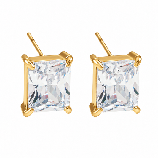 ATTAQUAS Gold: Vintage Carré Cut Zirconia (CZ) Daily Stud Earrings