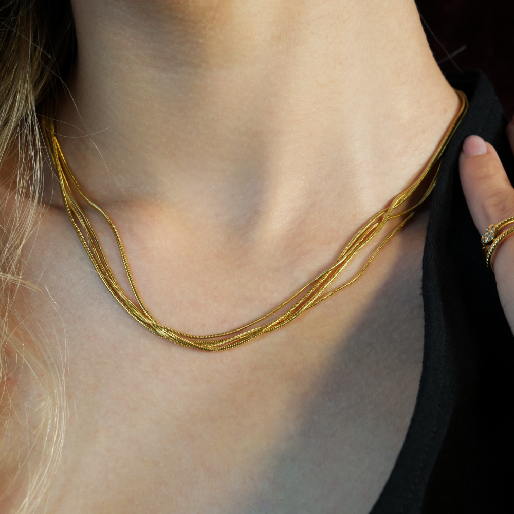 hackneynine | Style AVEZZANO 06219: Snake-Skin Textured Multi-Strand Chain Necklace - Exquisite Elegance