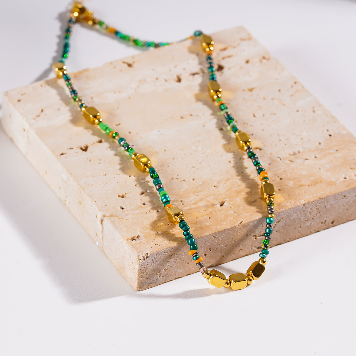 Style AYESHA 0635: Crystal & Gold Beaded Elegant Boho Chain Necklace