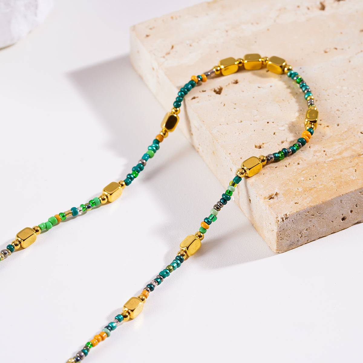 Style AYESHA 0635: Crystal & Gold Beaded Elegant Boho Chain Necklace