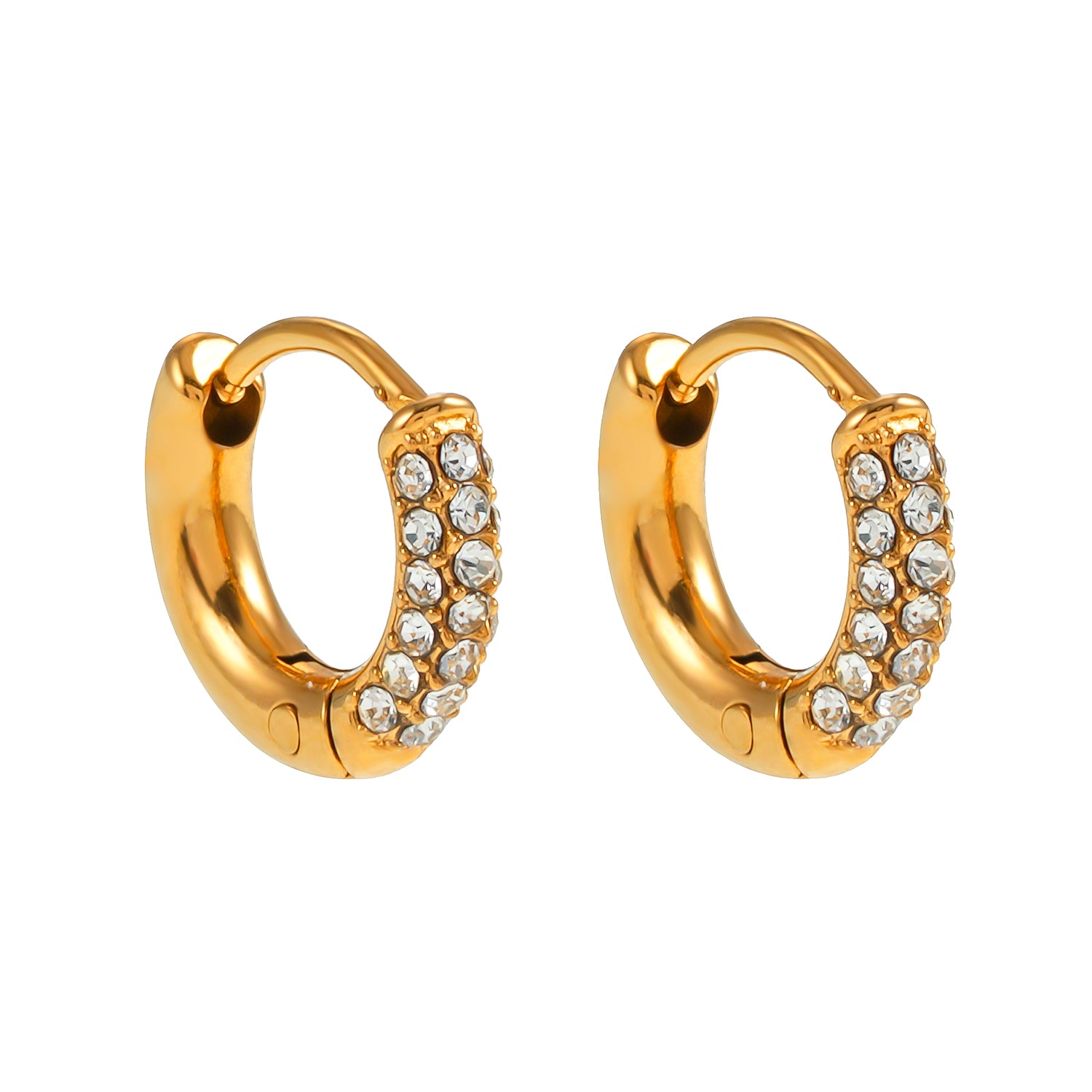 BISHO Gold: Twin Rows of Pavé Zirconia on Classic Mini Hoop Earrings