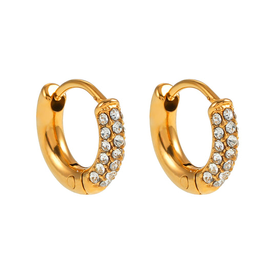 BISHO Gold: Twin Rows of Pavé Zirconia on Classic Mini Hoop Earrings