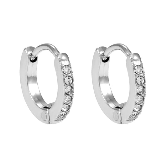 BLIJDE Silver (White Gold): Single Row Pavé Zirconia (CZ) Mini Hoop Earrings 