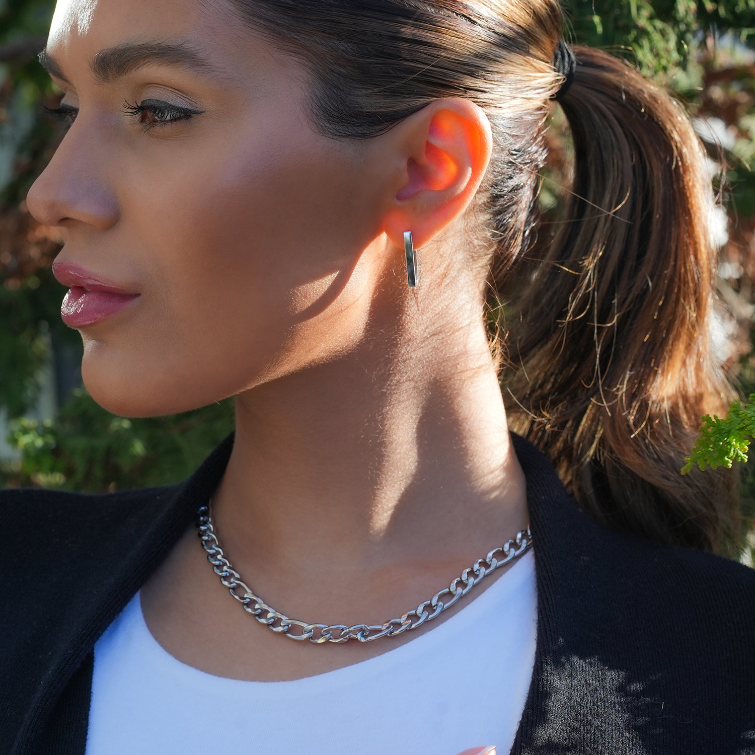 Style BROMLEY 6138: Cuban-Link Statement Chain Necklace in Silver