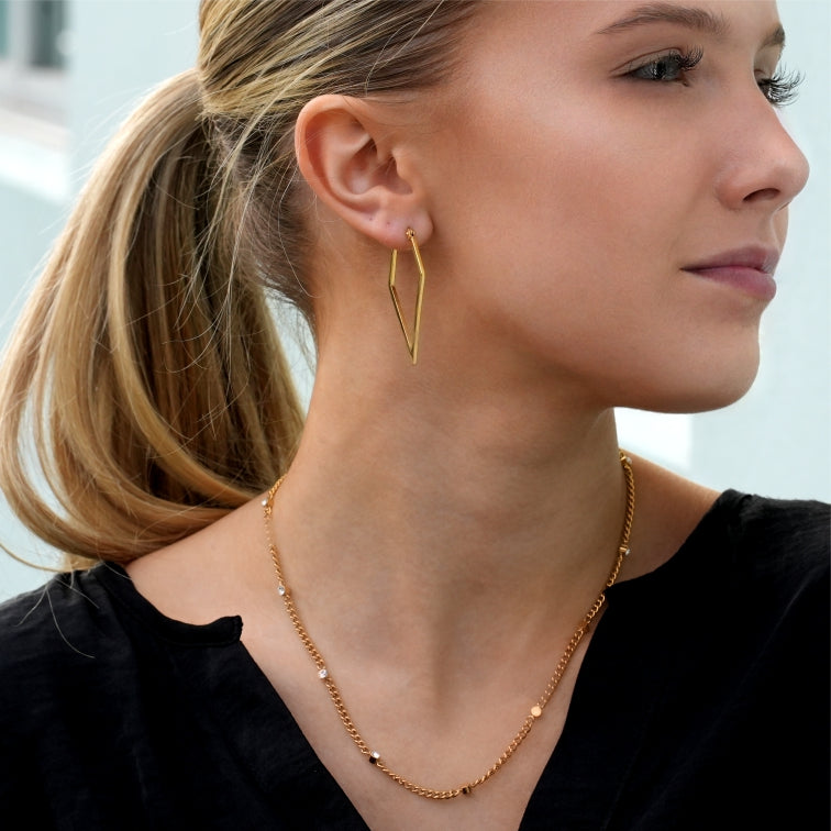 HACKNEY-NINE | zirconia-gemstone-beads-on-a-classic-chain-necklace | geometric-triangle-earrings