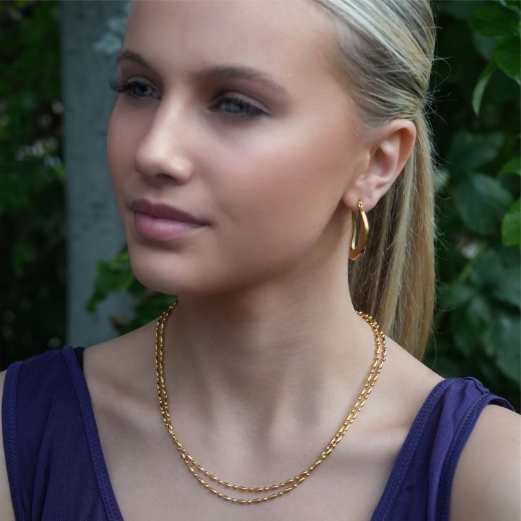 GUADIX: Double Layered Oval & Round Beaded Chain Necklace