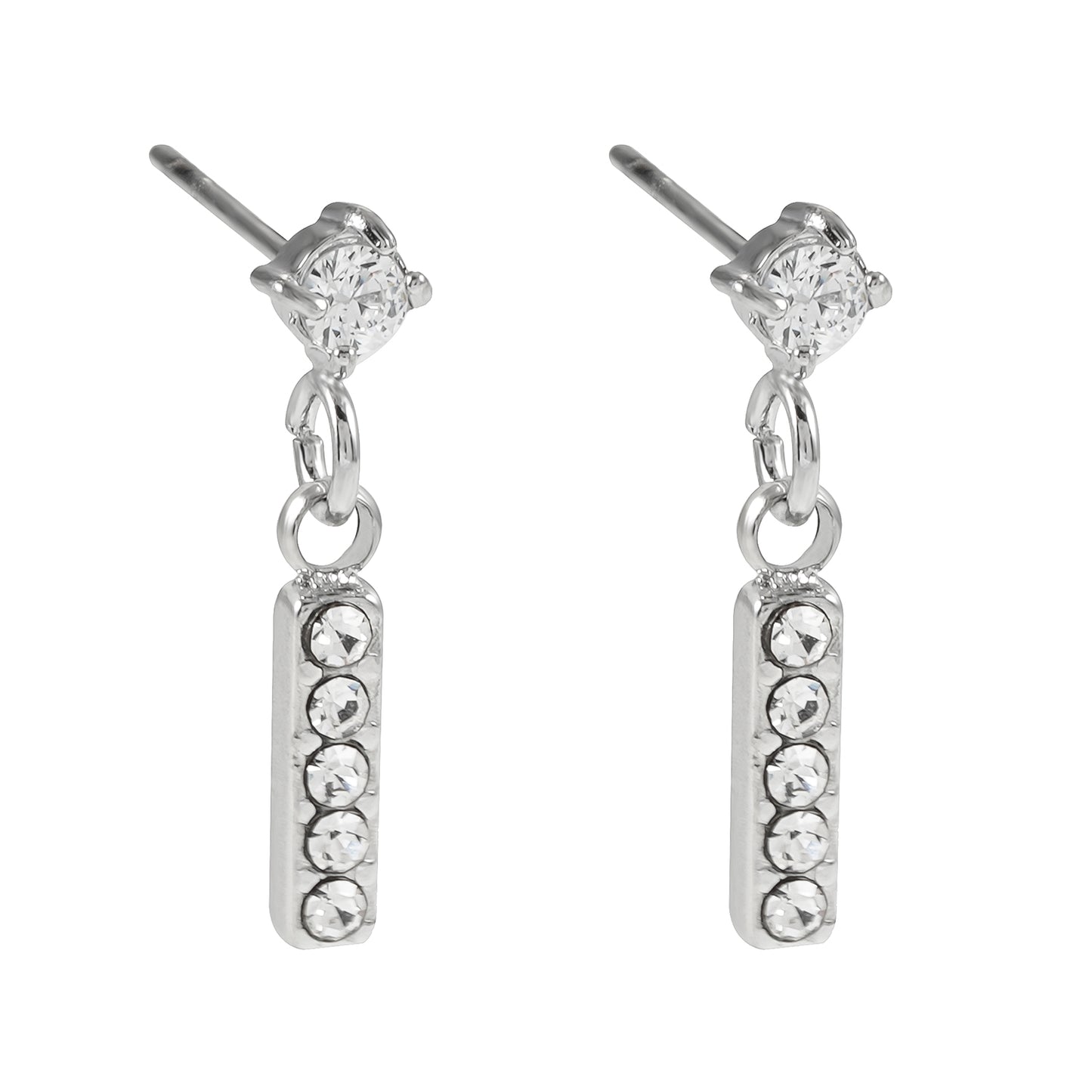 CAMDEN Silver (White Gold): Zirconia Embedded Bar & Mini Solitaire Combo Studs