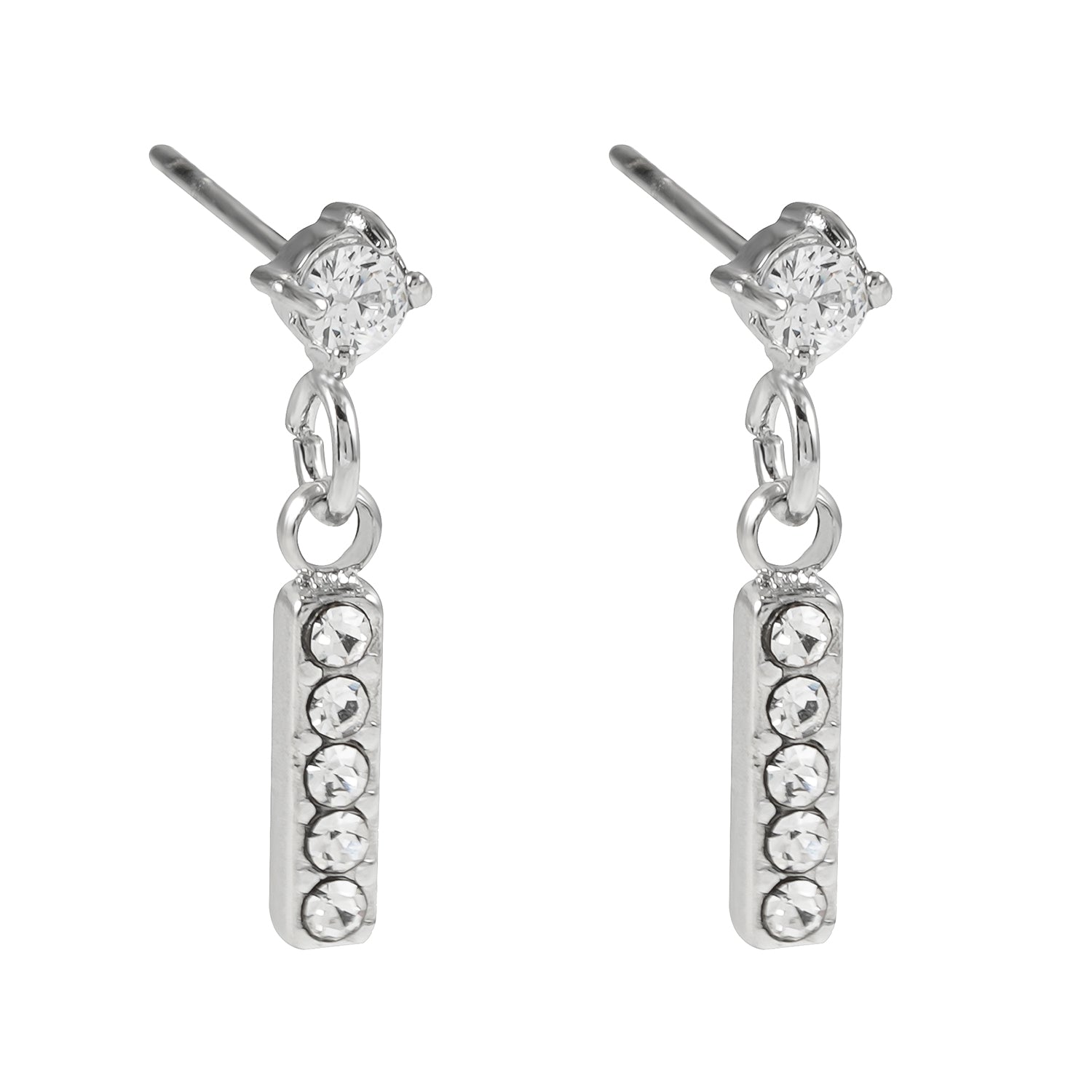 CAMDEN Silver (White Gold): Zirconia Embedded Bar & Mini Solitaire Combo Studs