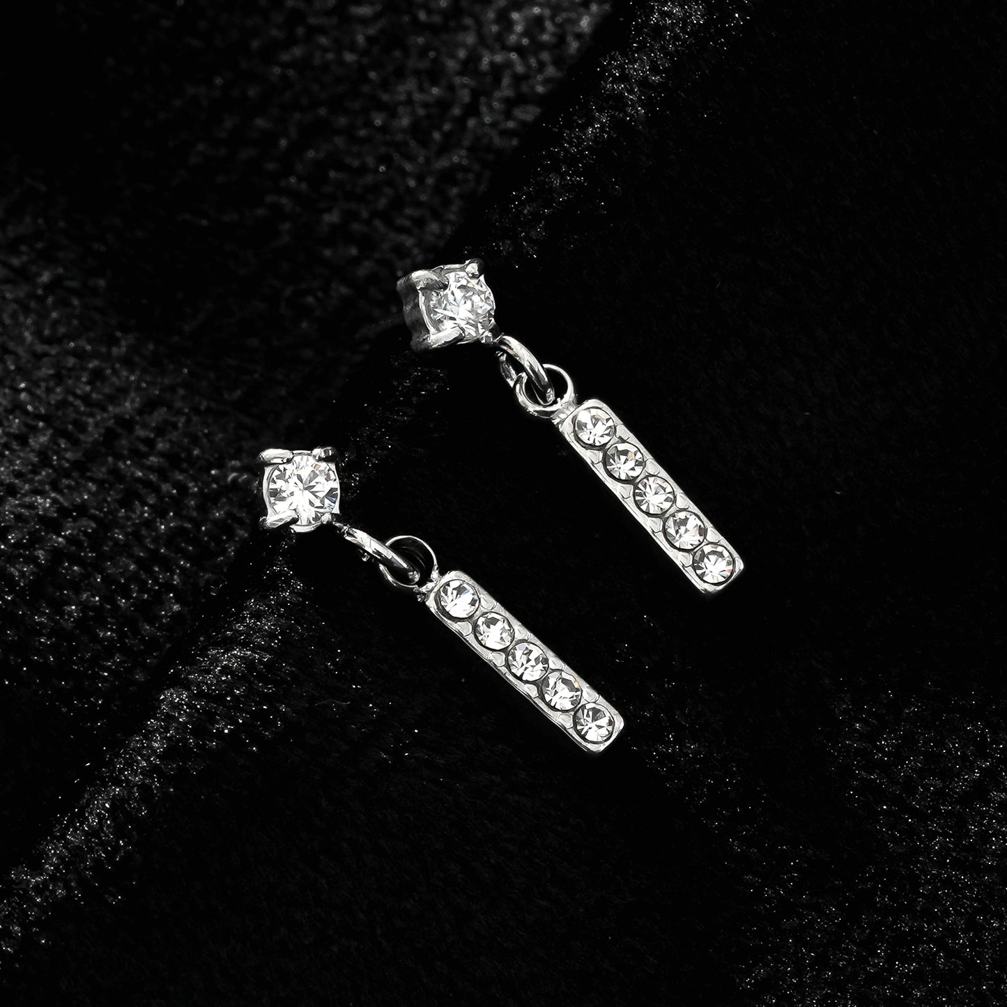 CAMDEN Silver (White Gold): Zirconia Embedded Bar & Mini Solitaire Combo Studs