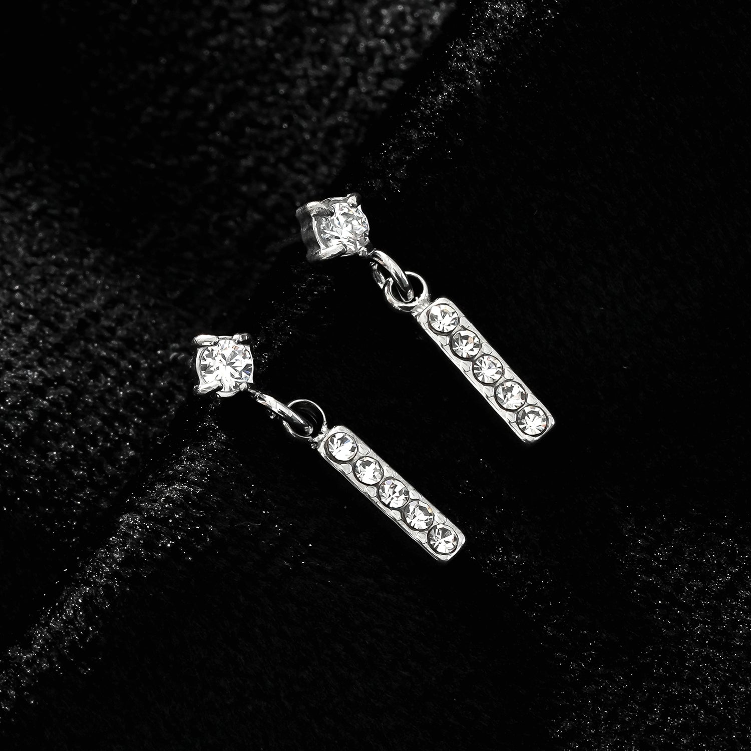 CAMDEN Silver (White Gold): Zirconia Embedded Bar & Mini Solitaire Combo Studs