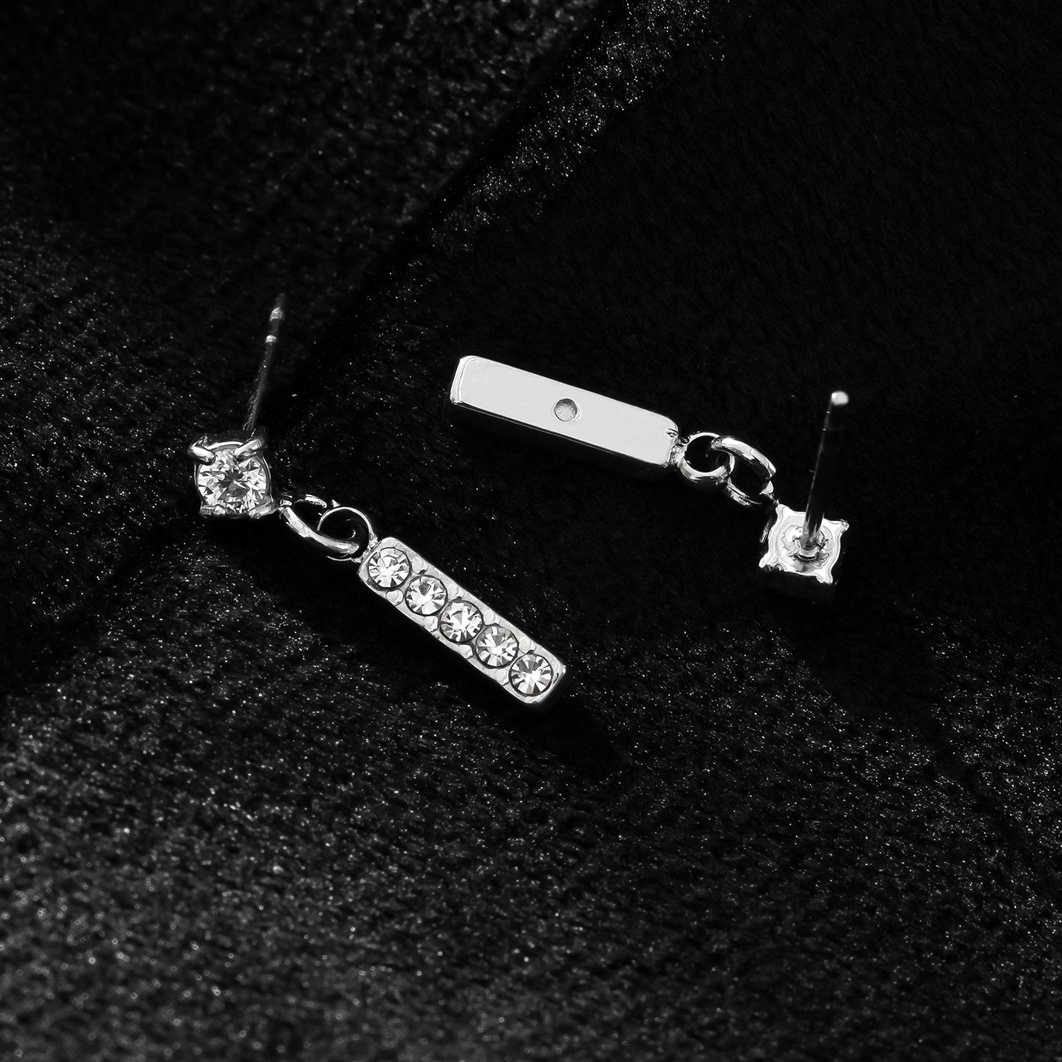 CAMDEN Silver (White Gold): Zirconia Embedded Bar & Mini Solitaire Combo Studs