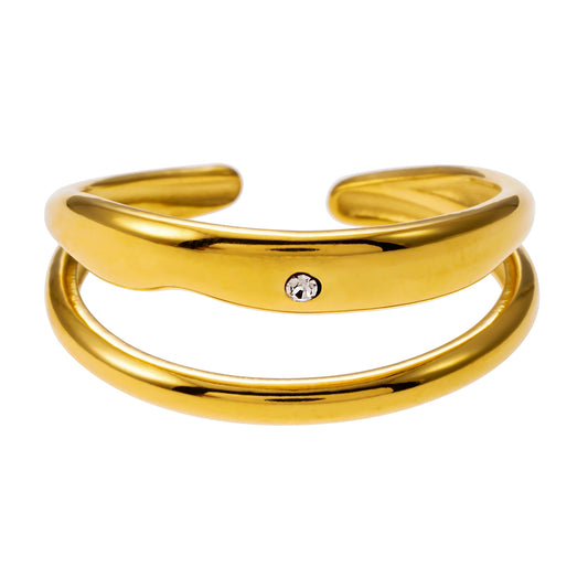 Style CARMELITA 8607: Modern Minimalist Double Band Solitaire Zirconia Ring.
