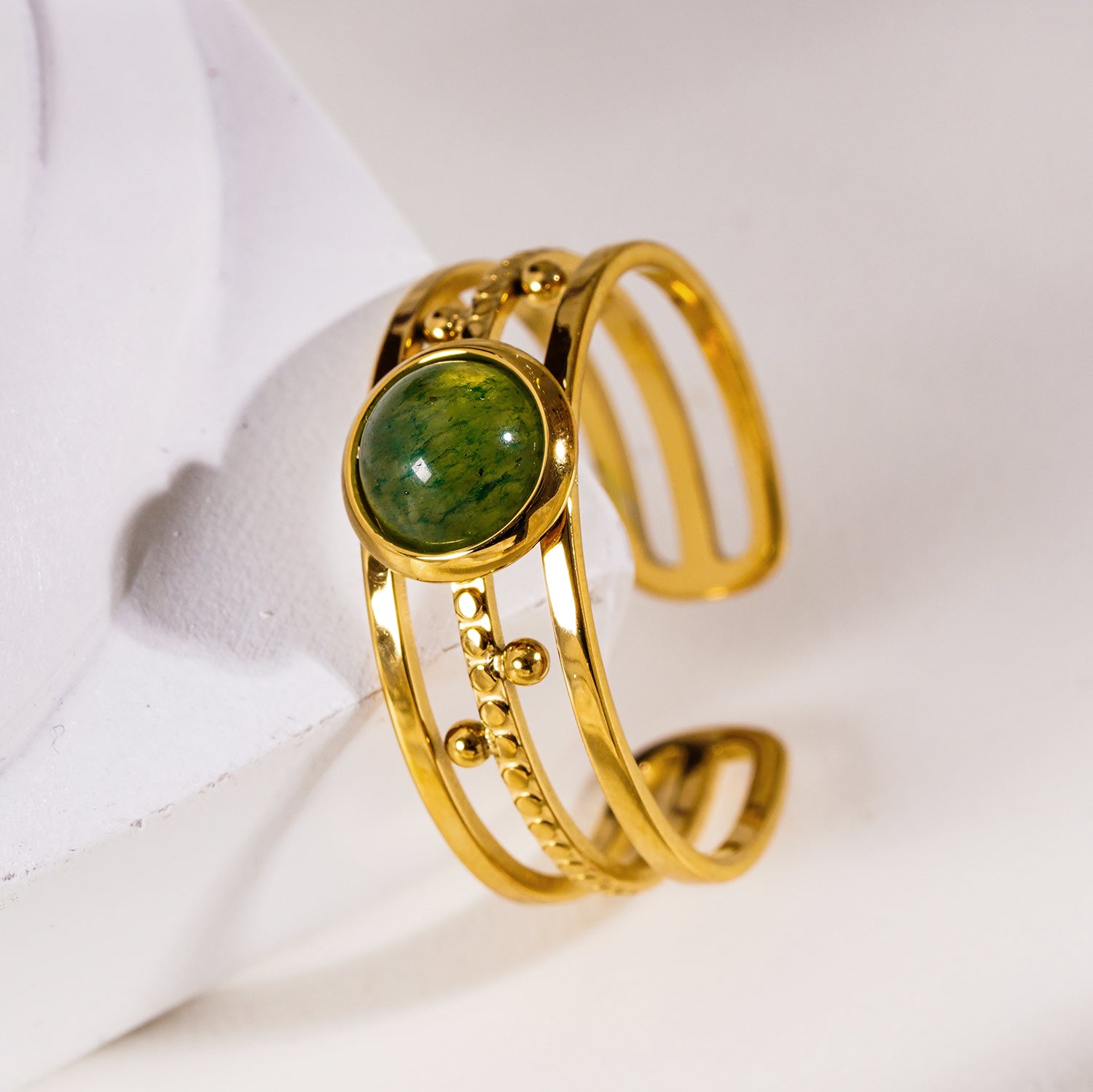 Style CHESILDA 2191: 3-Layer Ring with Ball Beads Adornments and a Natural Stone Centre Piece.