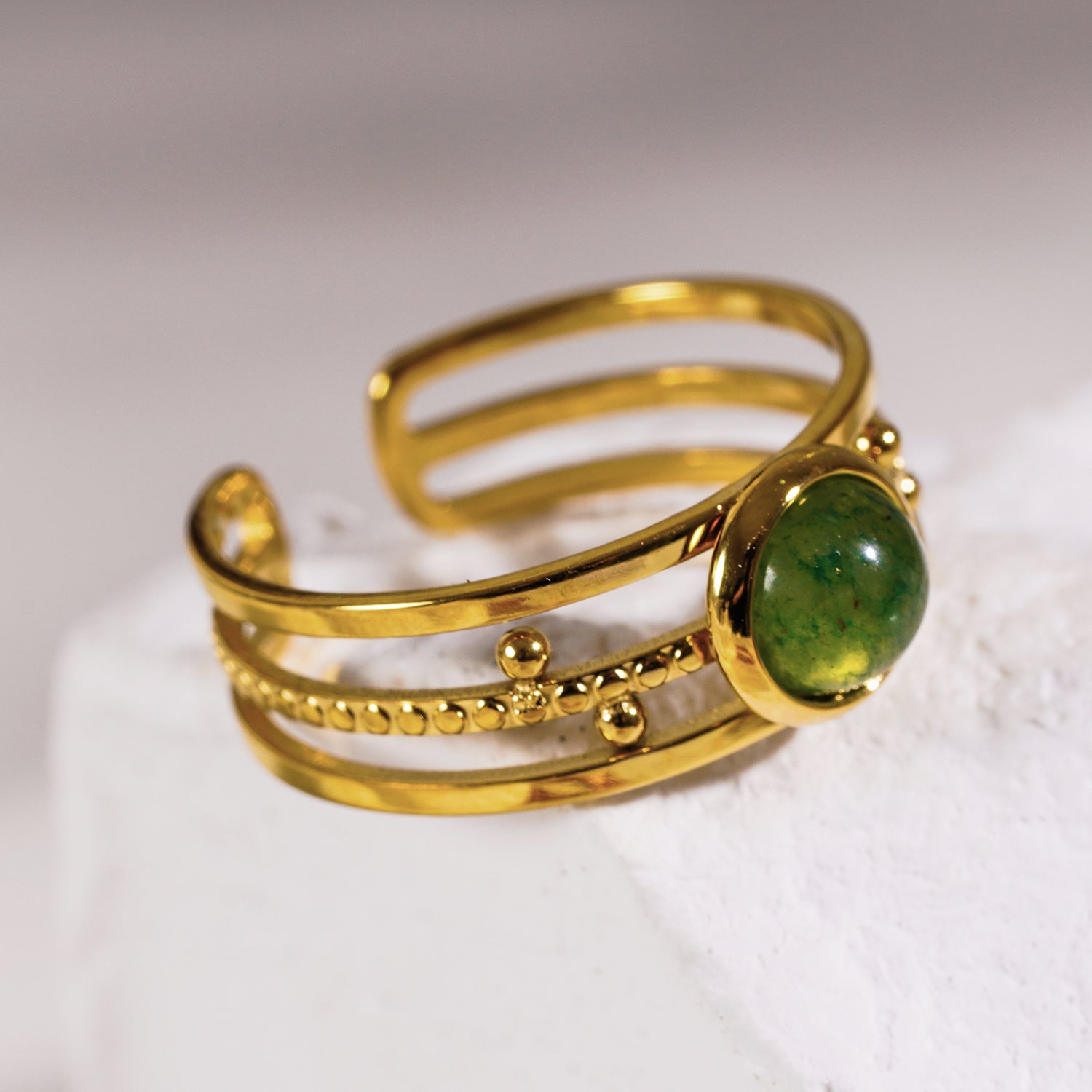 Style CHESILDA 2191: 3-Layer Ring with Ball Beads Adornments and a Natural Stone Centre Piece.