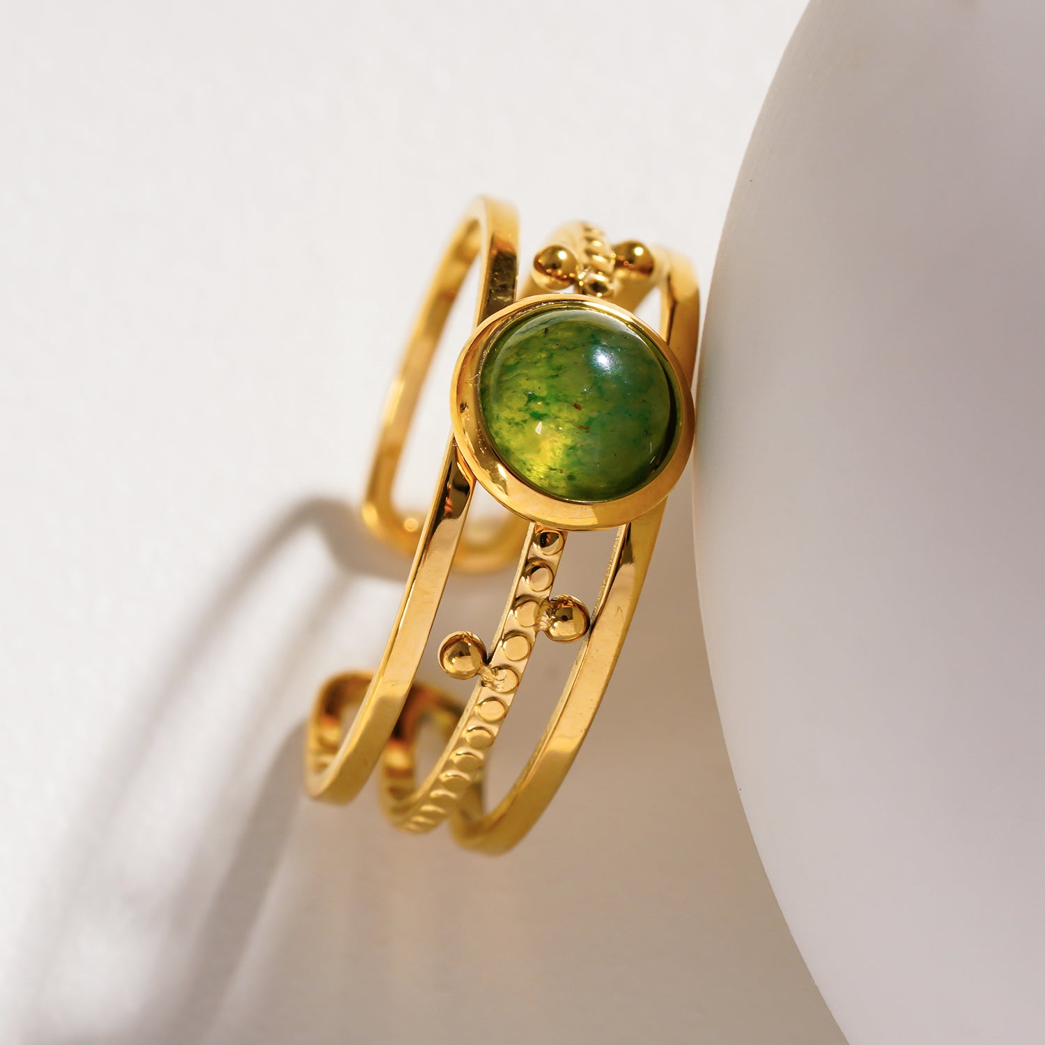 Style CHESILDA 2191: 3-Layer Ring with Ball Beads Adornments and a Natural Stone Centre Piece.