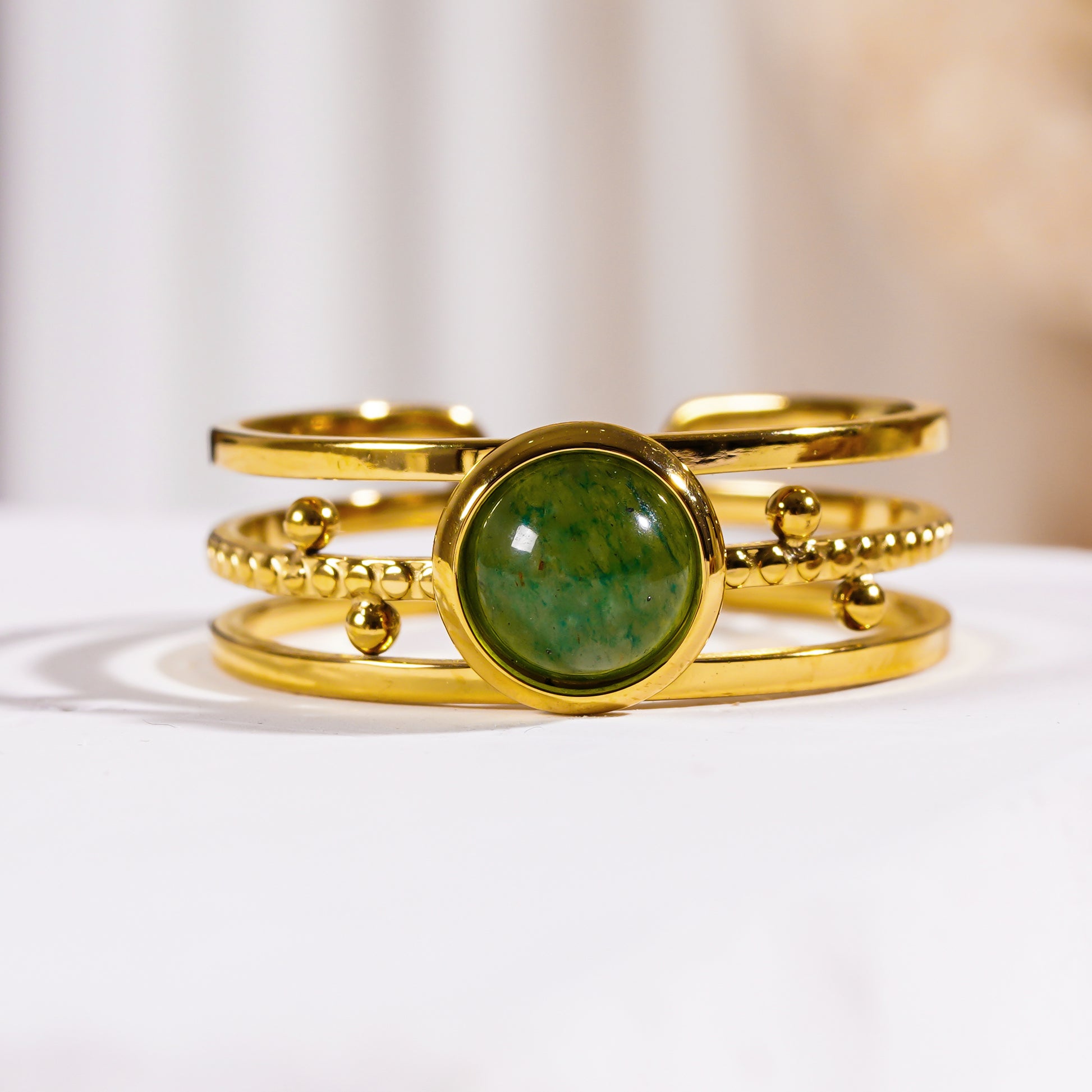 Style CHESILDA 2191: 3-Layer Ring with Ball Beads Adornments and a Natural Stone Centre Piece.
