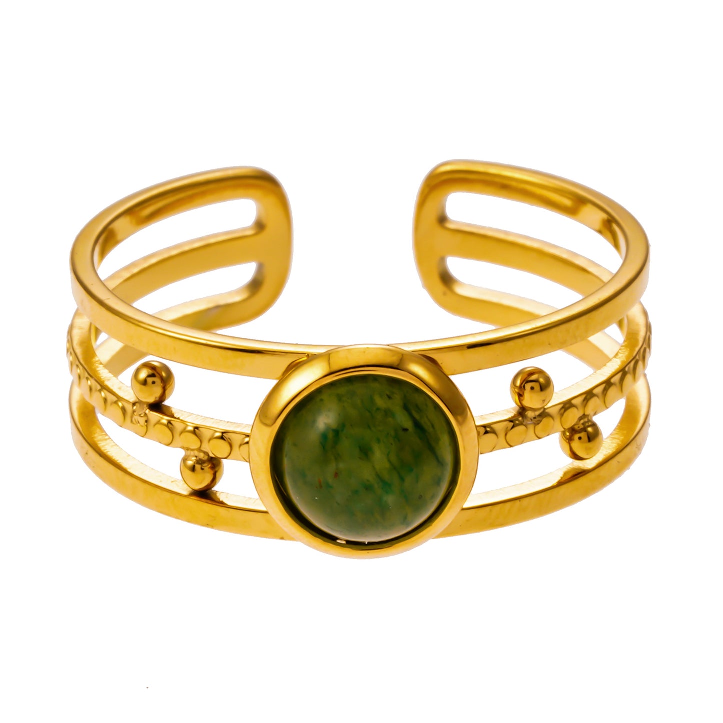 Style CHESILDA 2191: 3-Layer Ring with Ball Beads Adornments and a Natural Stone Centre Piece.