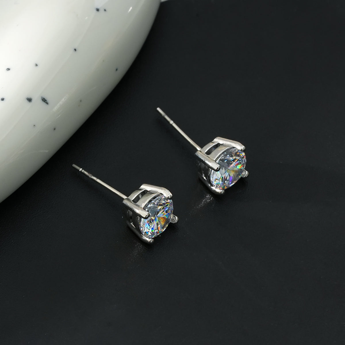 Style CODI Silver Toned White Gold: Moissanite (Diamond Alternative) Essential Daily Studs