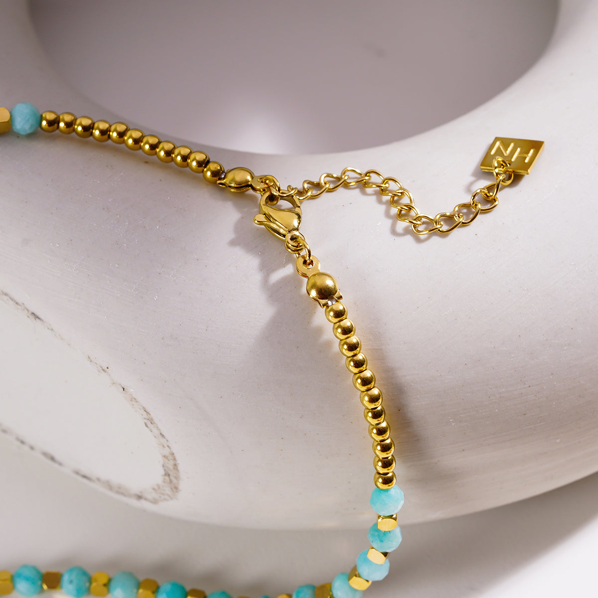 CONSTANCE: Amazonite Stones & Gold Beaded Necklace