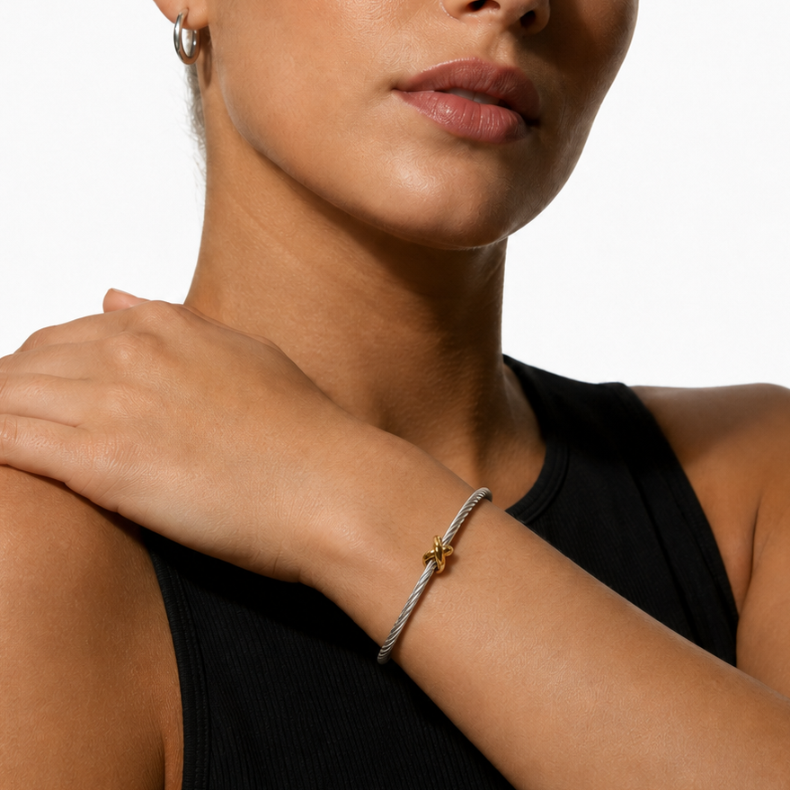 CONSTATINA Mixed Gold & Silver: Two-Tone Twisted Cable Cuff Bracelet
