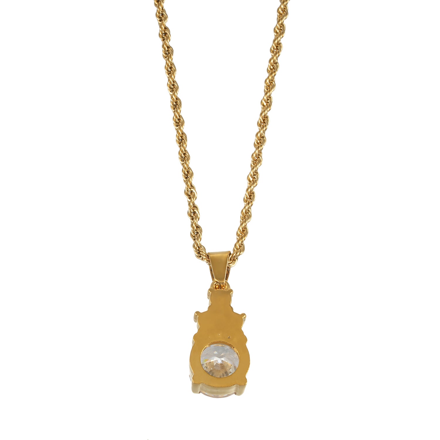 DANAE Gold: Textured Rope Chain with Zirconia Gems Pendant – Trio of Mini Stones on a Larger Gem