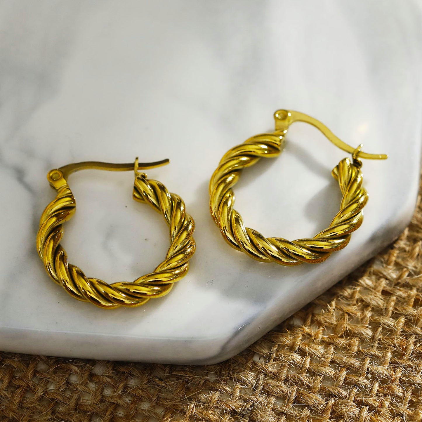 DAVANIA Texture Swirl Hoop Gold Earrings