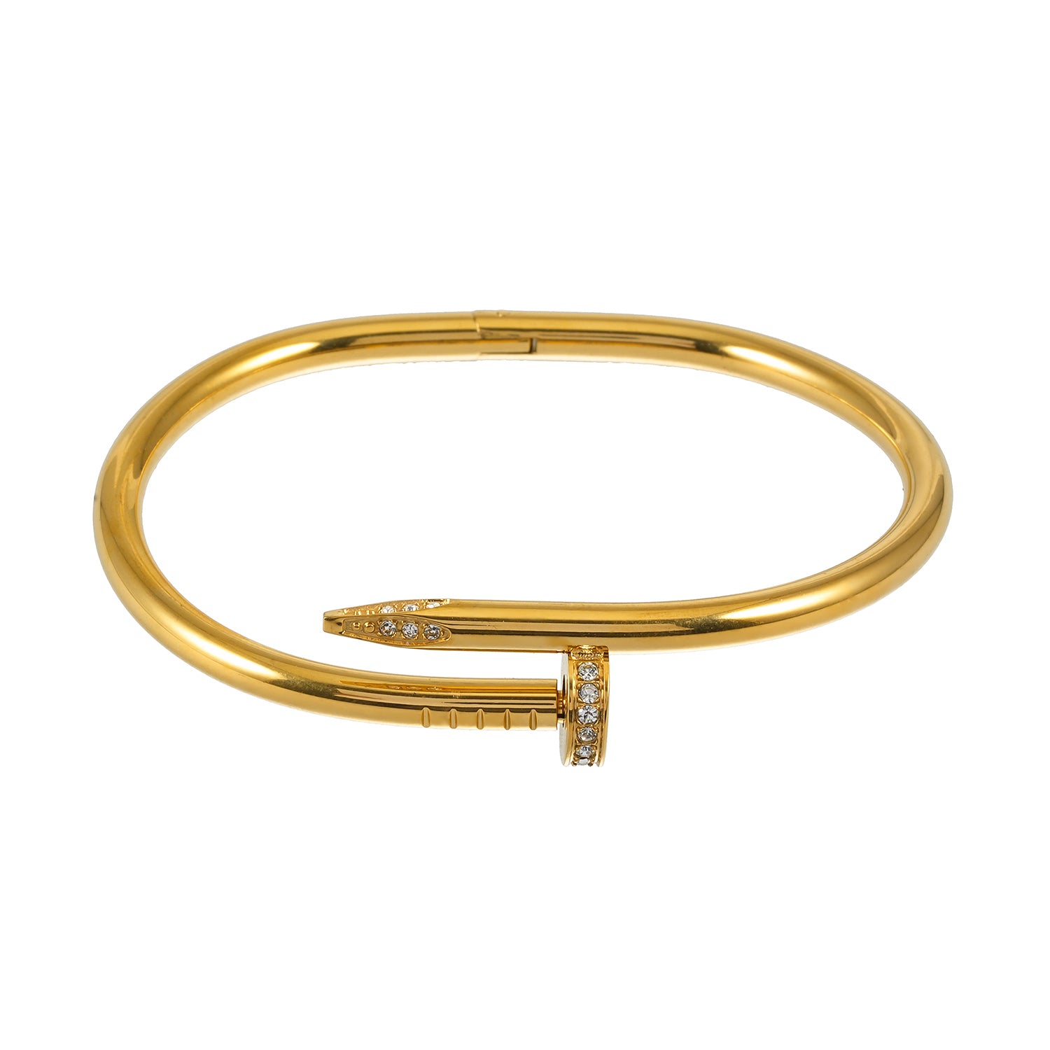 DAVIDKA Gold: Zirconia Embedded Industrial-Chic Twisted Nail Bracelet