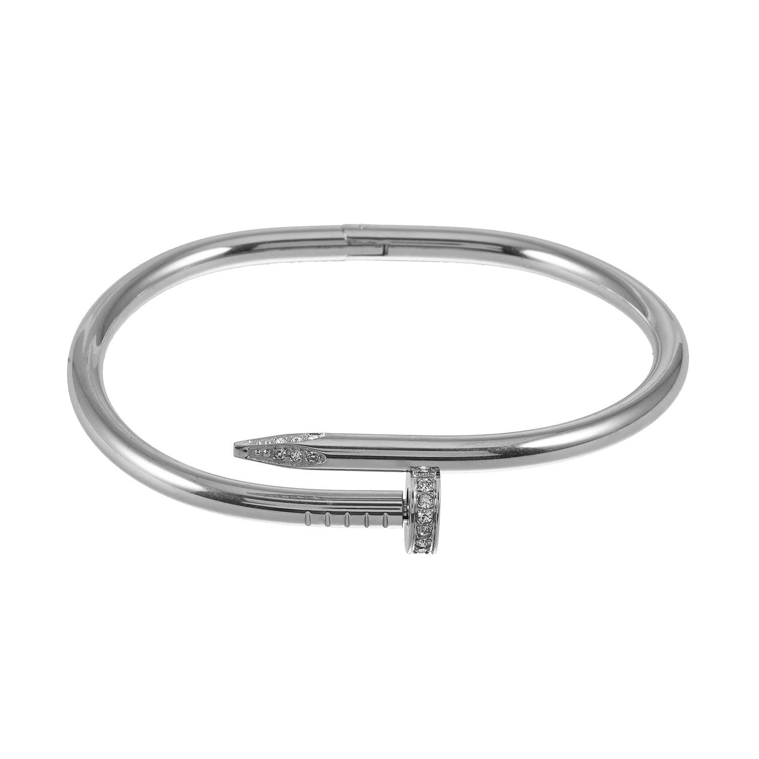 DAVIDKA Silver (White Gold): Zirconia Embedded Industrial-Chic Twisted Nail Bracelet