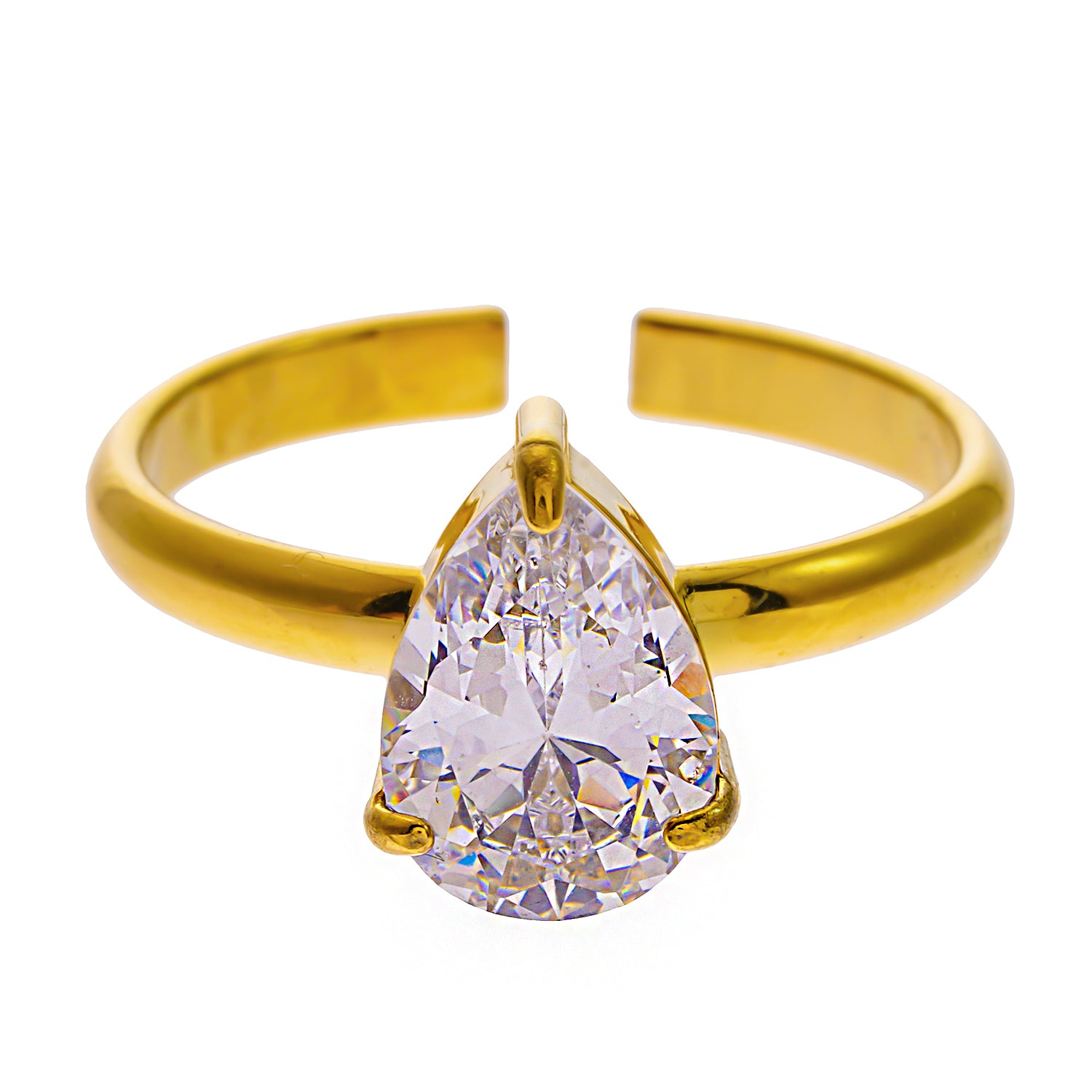 Style DIMONDA 3465: Classic Gold Ring with Prominent Teardrop Zirconia Centerpiece.