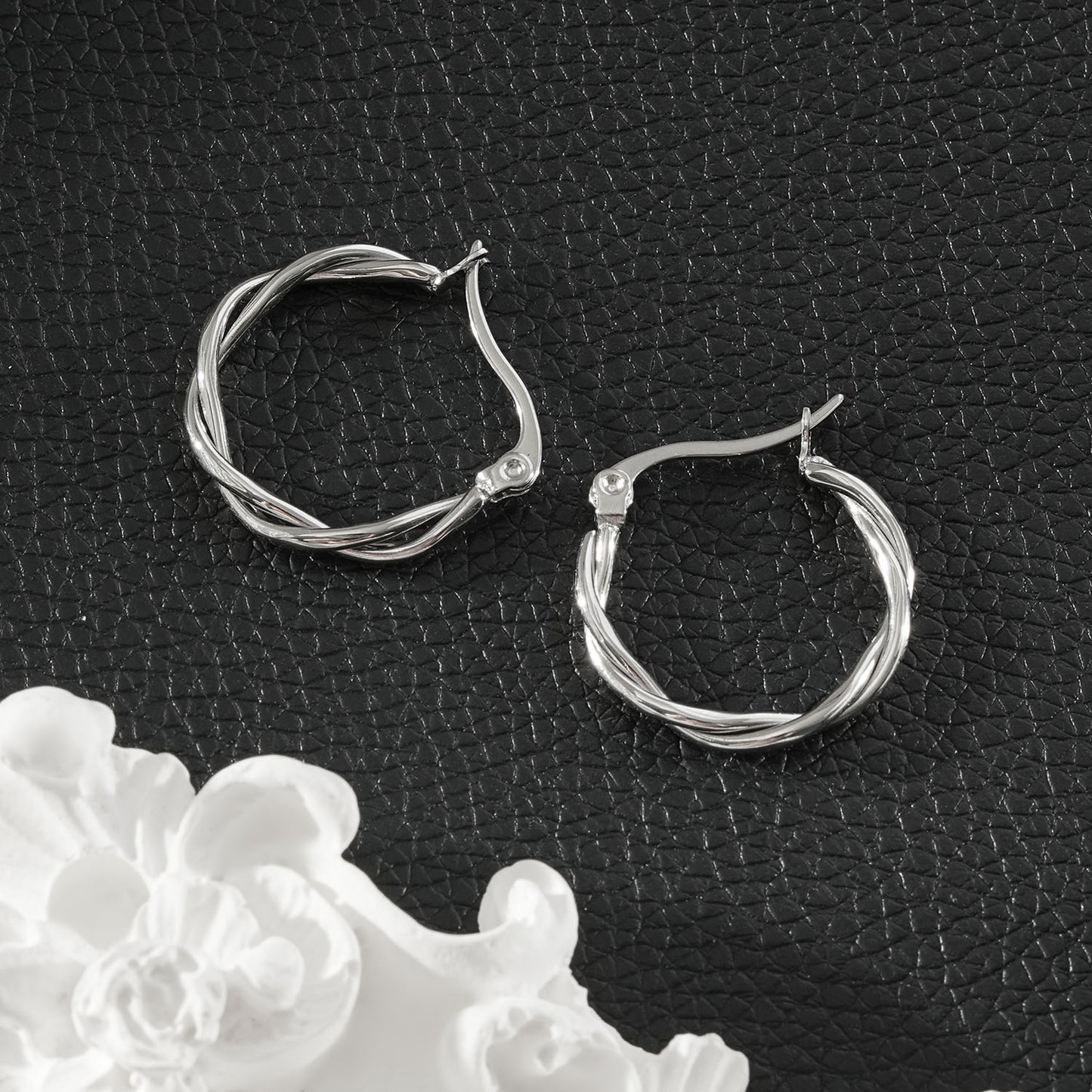 CARLOTA Silver (White Gold): Twisted Metal Strands Hoop Earrings