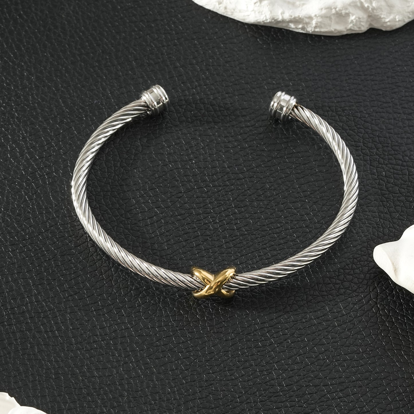 CONSTATINA Mixed Gold & Silver: Two-Tone Twisted Cable Cuff Bracelet