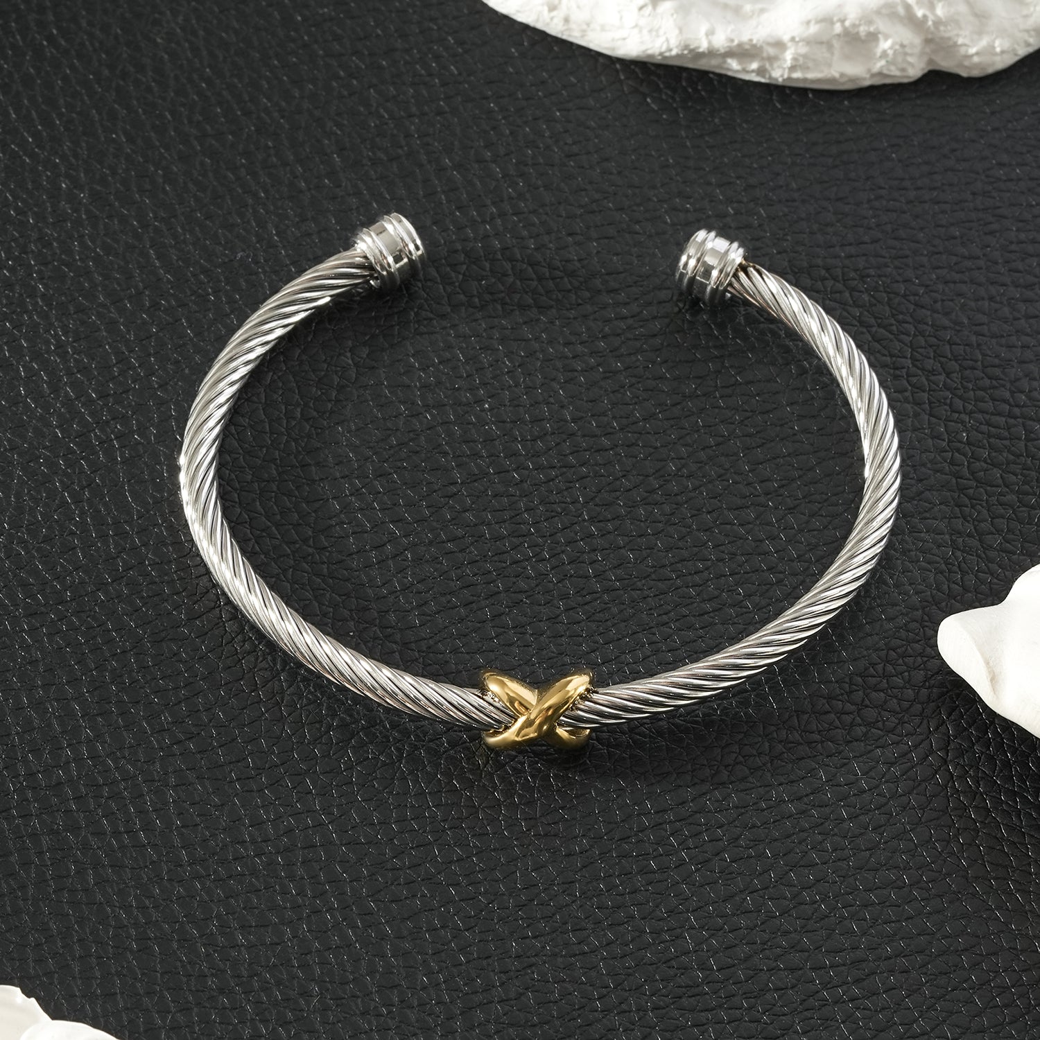 CONSTATINA Mixed Gold & Silver: Two-Tone Twisted Cable Cuff Bracelet