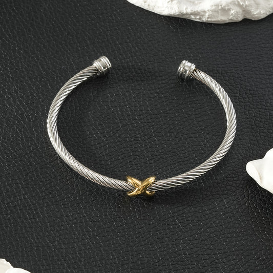 CONSTATINA Mixed Gold & Silver: Two-Tone Twisted Cable Cuff Bracelet