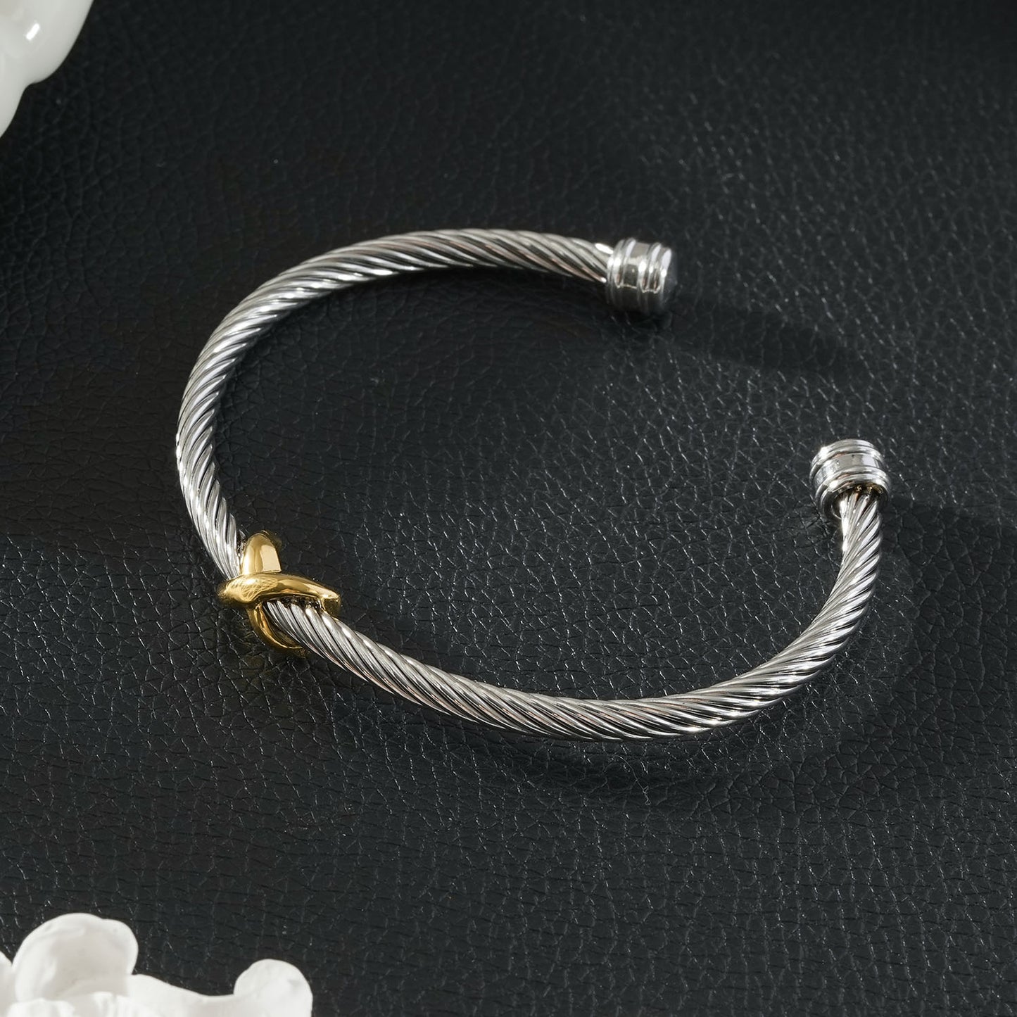 CONSTATINA Mixed Gold & Silver: Two-Tone Twisted Cable Cuff Bracelet