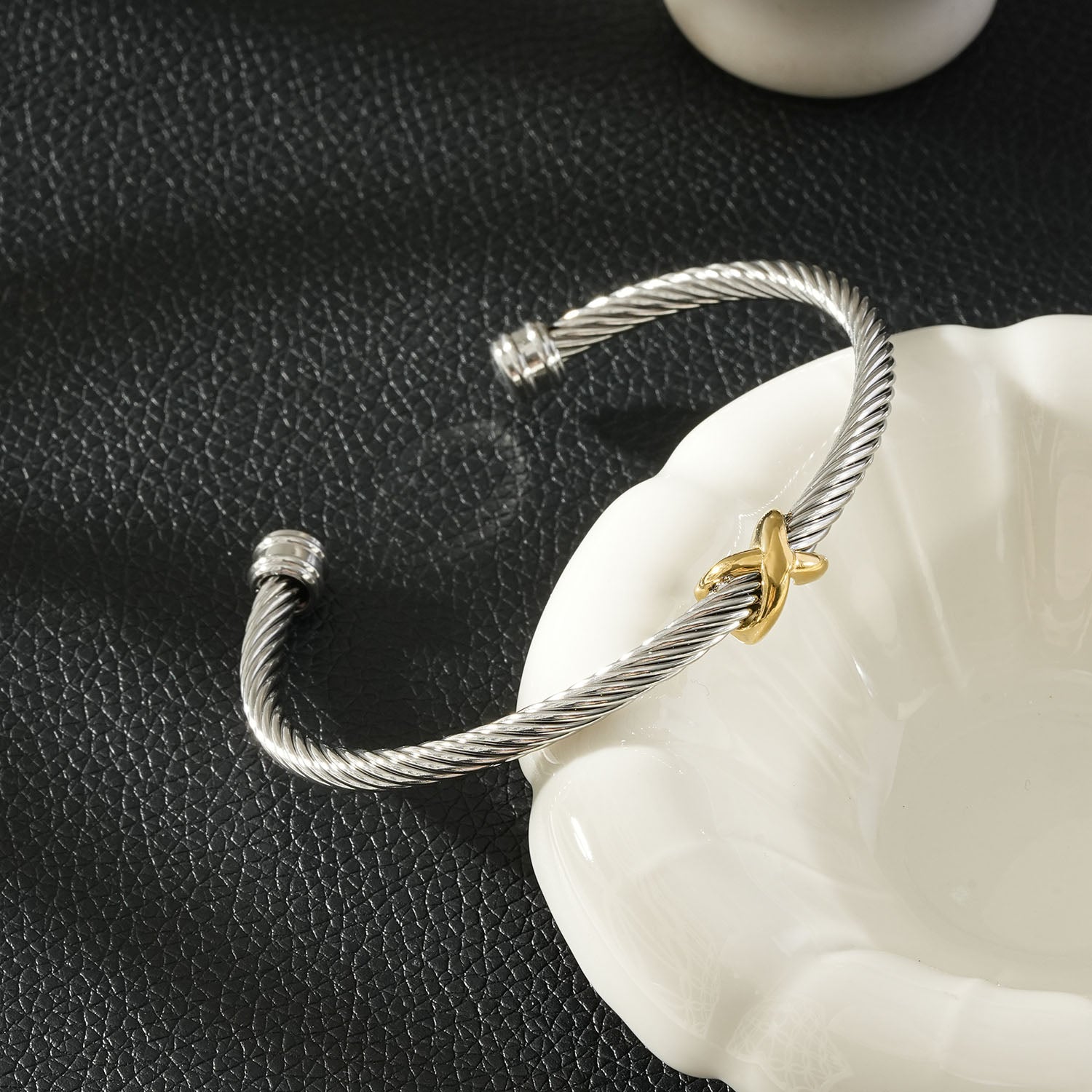 CONSTATINA Mixed Gold & Silver: Two-Tone Twisted Cable Cuff Bracelet
