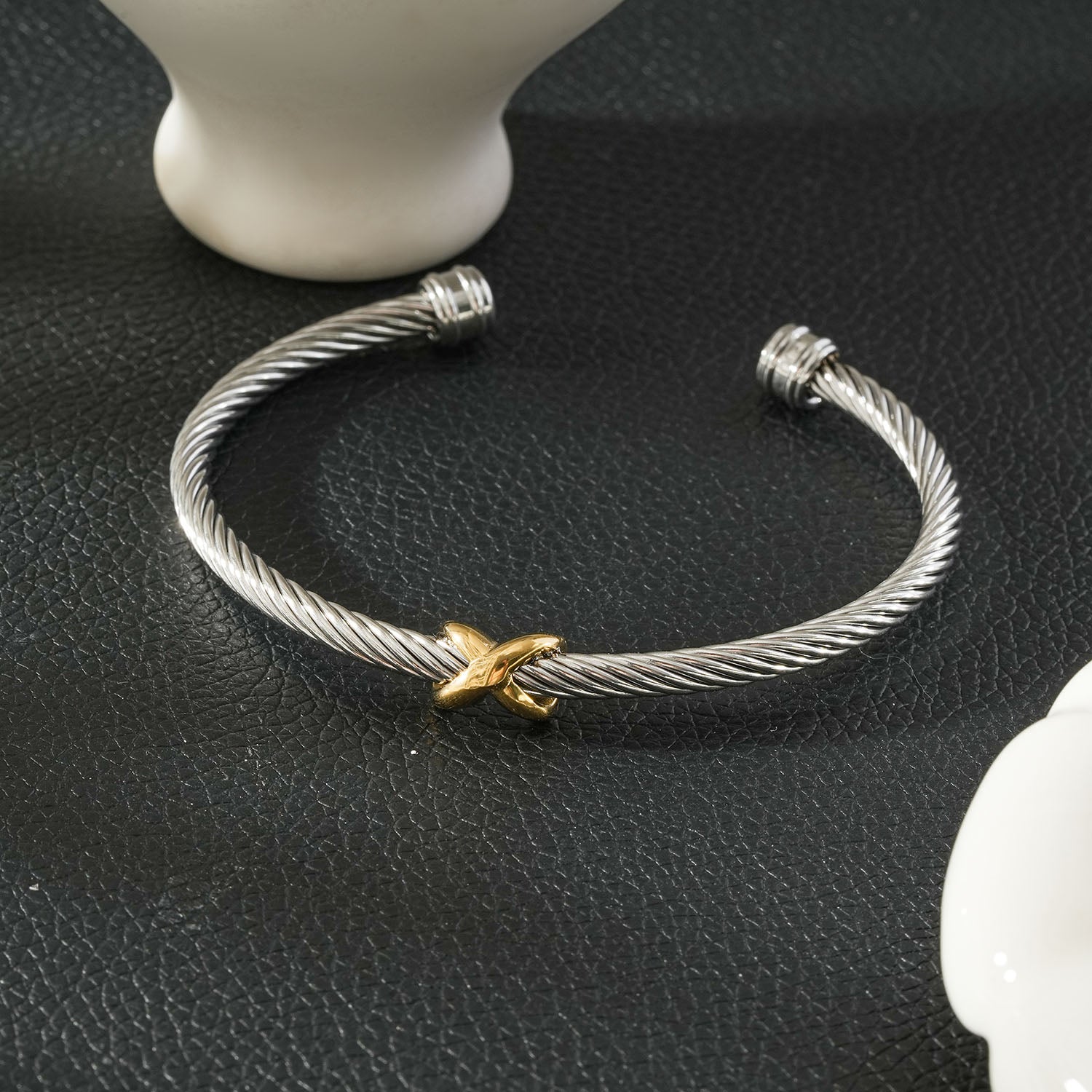 CONSTATINA Mixed Gold & Silver: Two-Tone Twisted Cable Cuff Bracelet