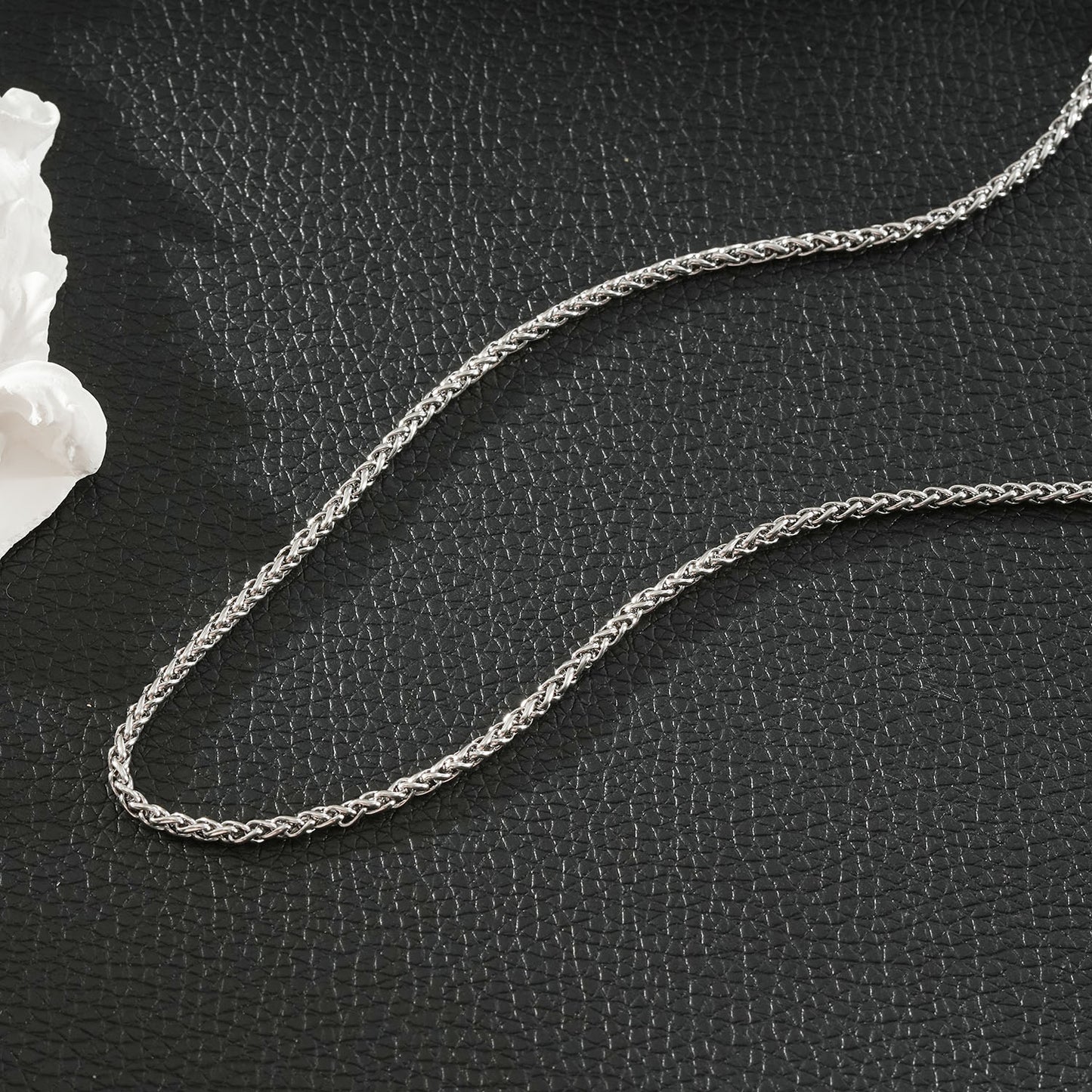 TANGA Silver (White Gold): Braided Chain Necklace For Men & Women