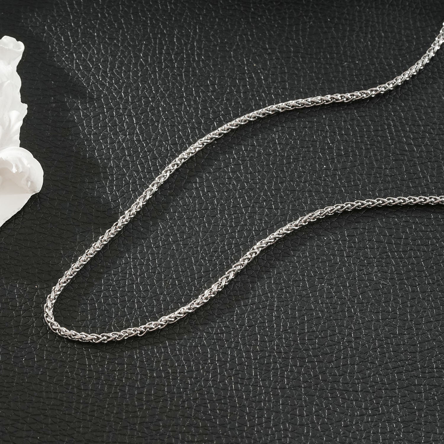 TANGA Silver (White Gold): Braided Chain Necklace For Men & Women