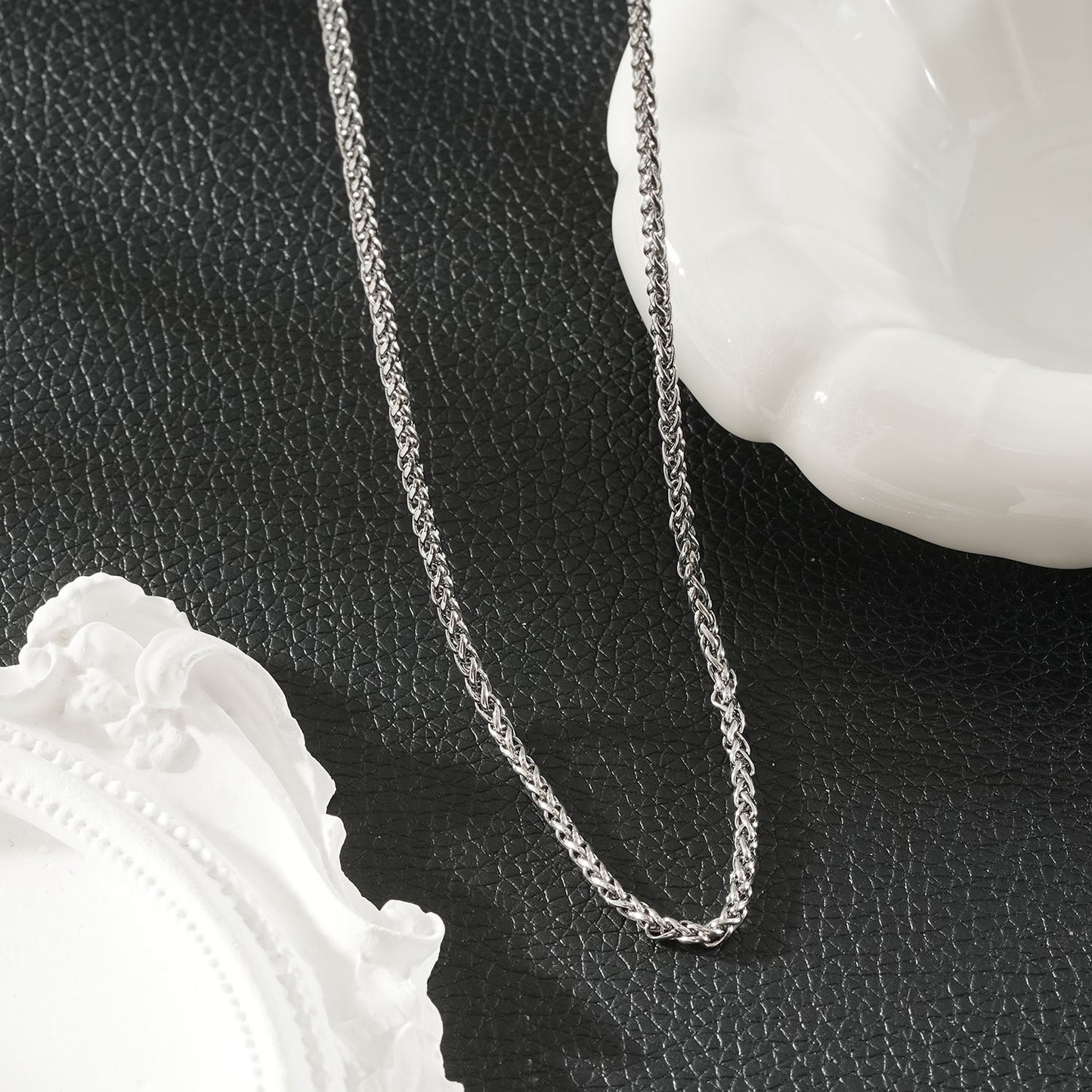 TANGA Silver (White Gold): Braided Chain Necklace For Men & Women