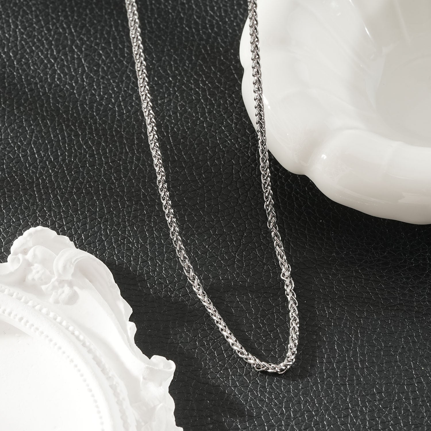 TANGA Silver (White Gold): Braided Chain Necklace For Men & Women