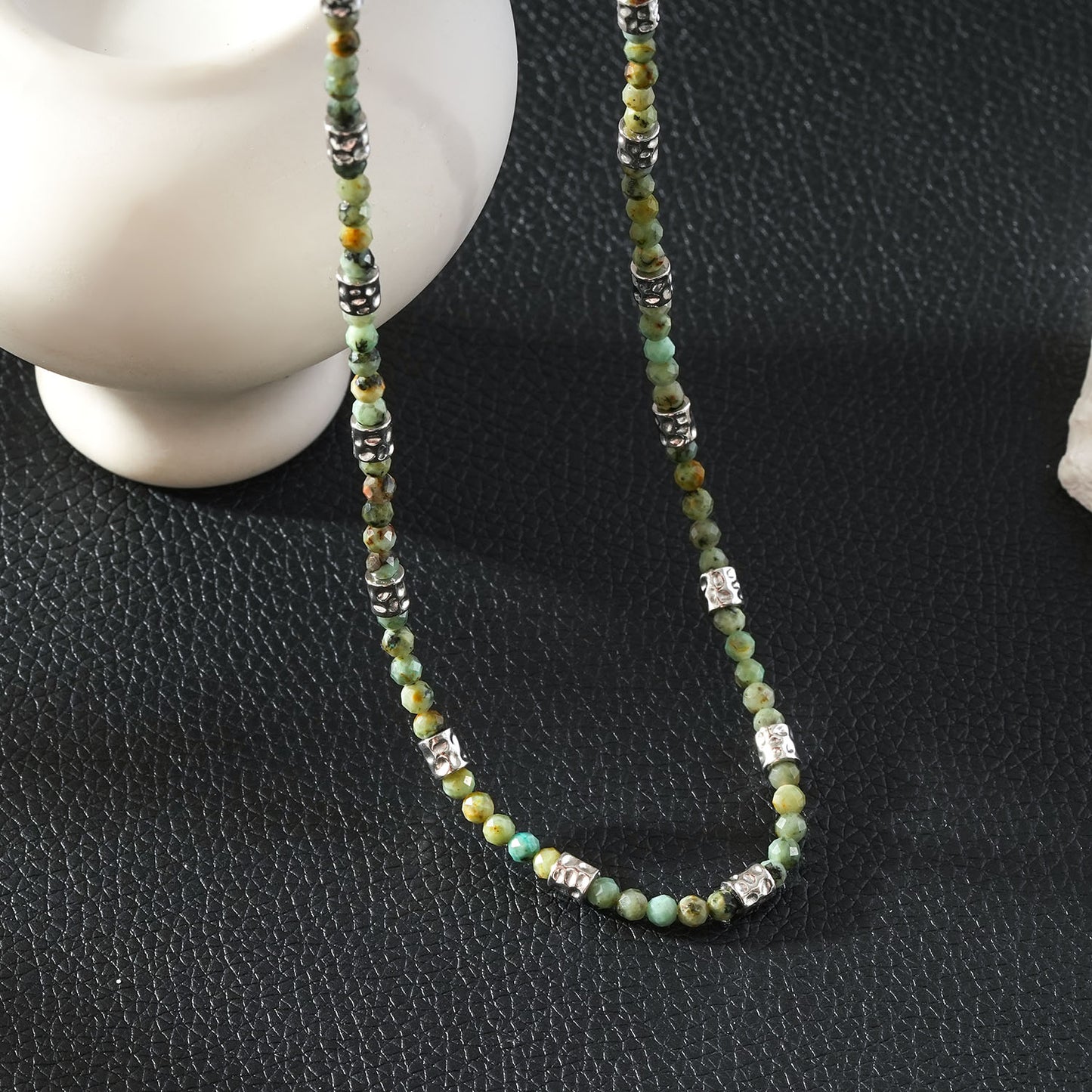 TWANDA Silver (White Gold): Mix Natural Stone and Metal Beads Chain Necklace