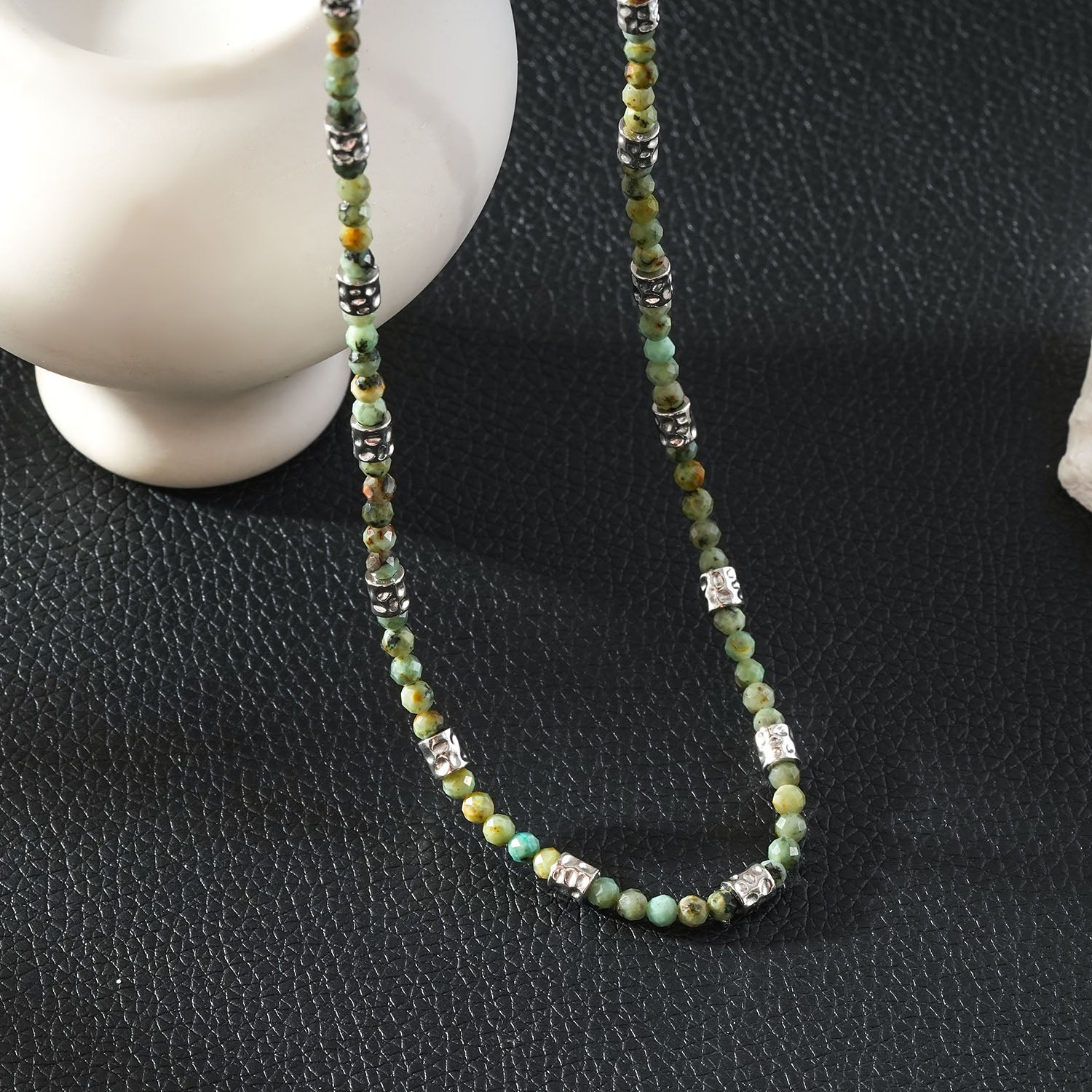 TWANDA Silver (White Gold): Mix Natural Stone and Metal Beads Chain Necklace