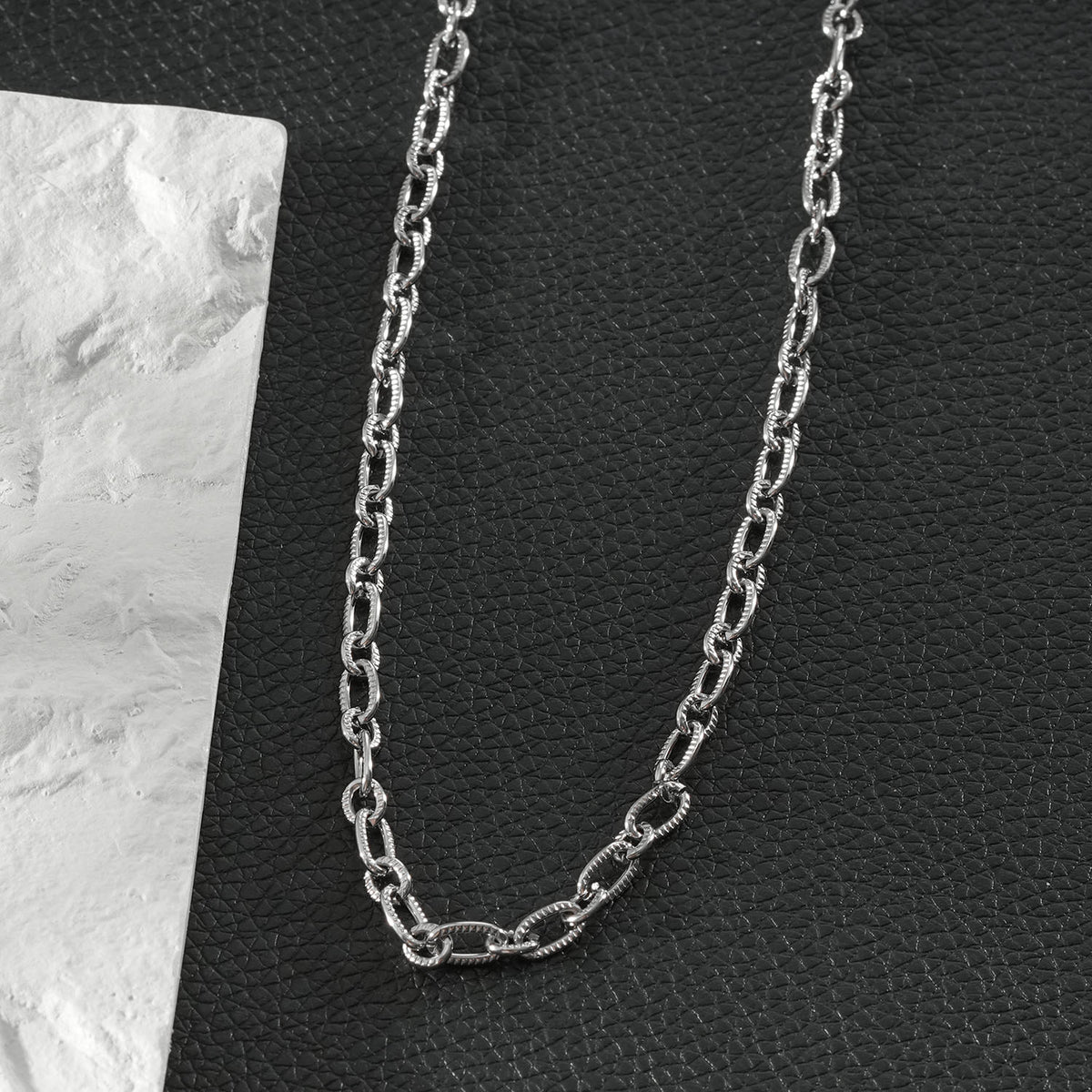 MAKANA Silver (White Gold): Textured Oval-Link Silver-Tone Chain Necklace $25
