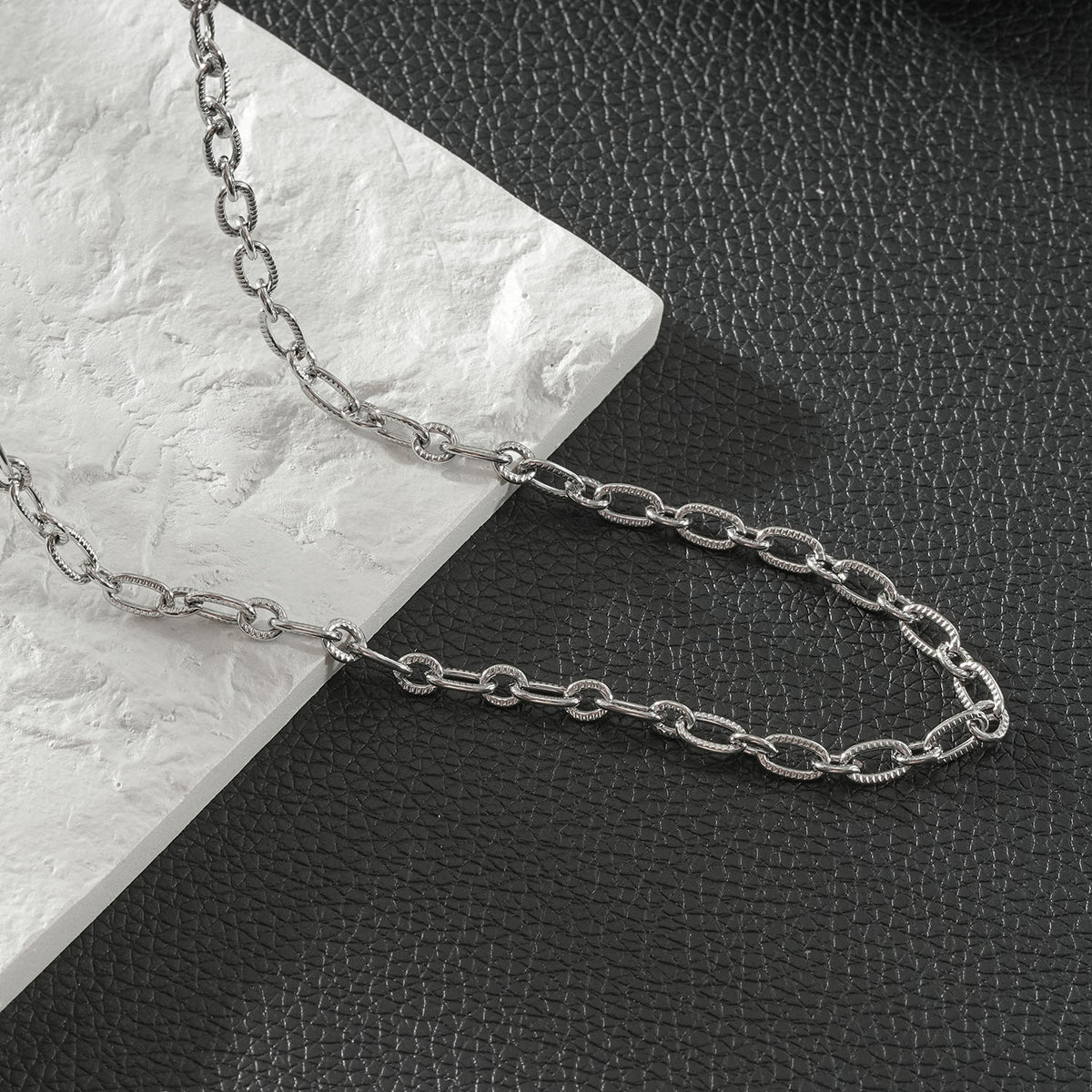 MAKANA Silver (White Gold): Textured Oval-Link Silver-Tone Chain Necklace $25