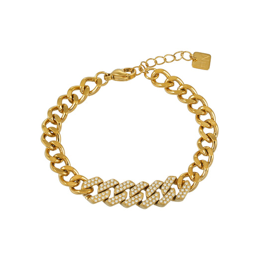 DOBBIO Gold: Pavé Cuban Link Bracelet – Luxe Statement Chain