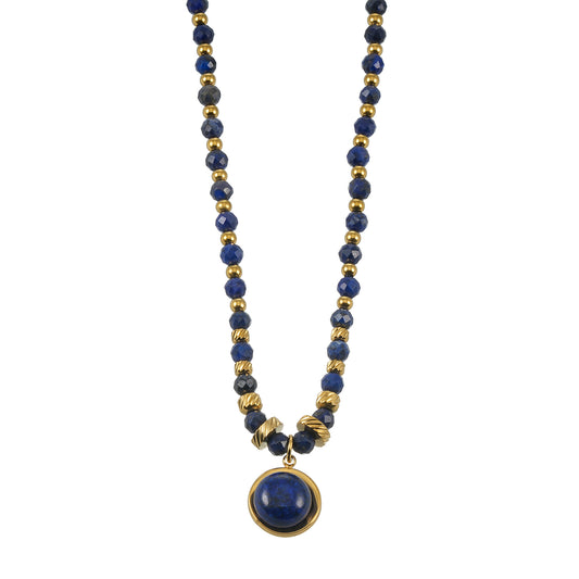 TANISHIA: Natural Lapis Lazuli & Gold Infused Beaded Pendant Necklace