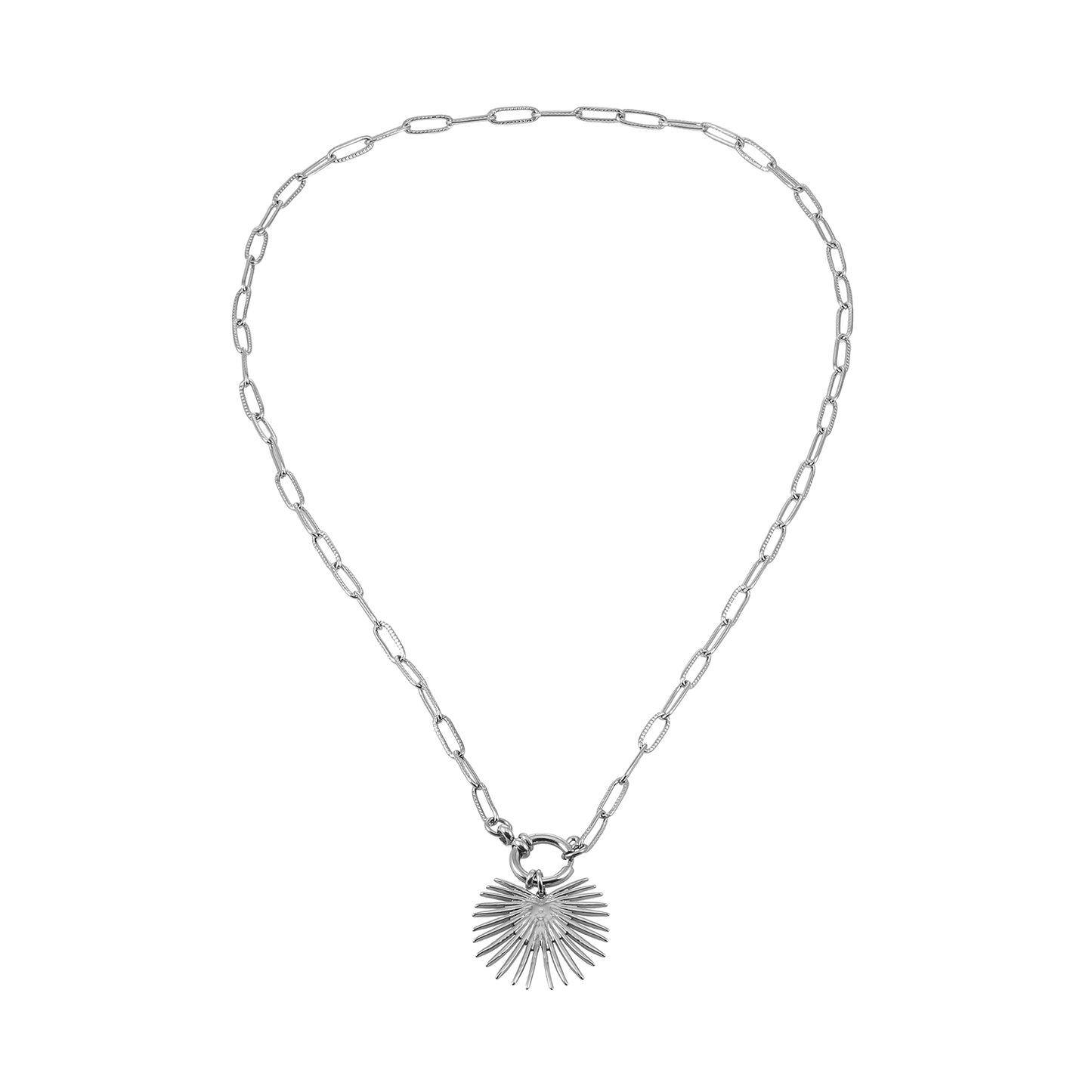KANAI Silver: Helios Sunburst Pendant Paperclip Chain Necklace – Ancient Mediterranean Inspired.