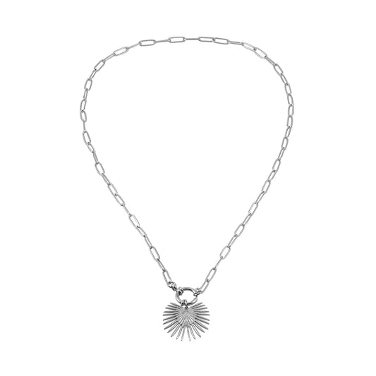 KANAI Silver: Helios Sunburst Pendant Paperclip Chain Necklace – Ancient Mediterranean Inspired.