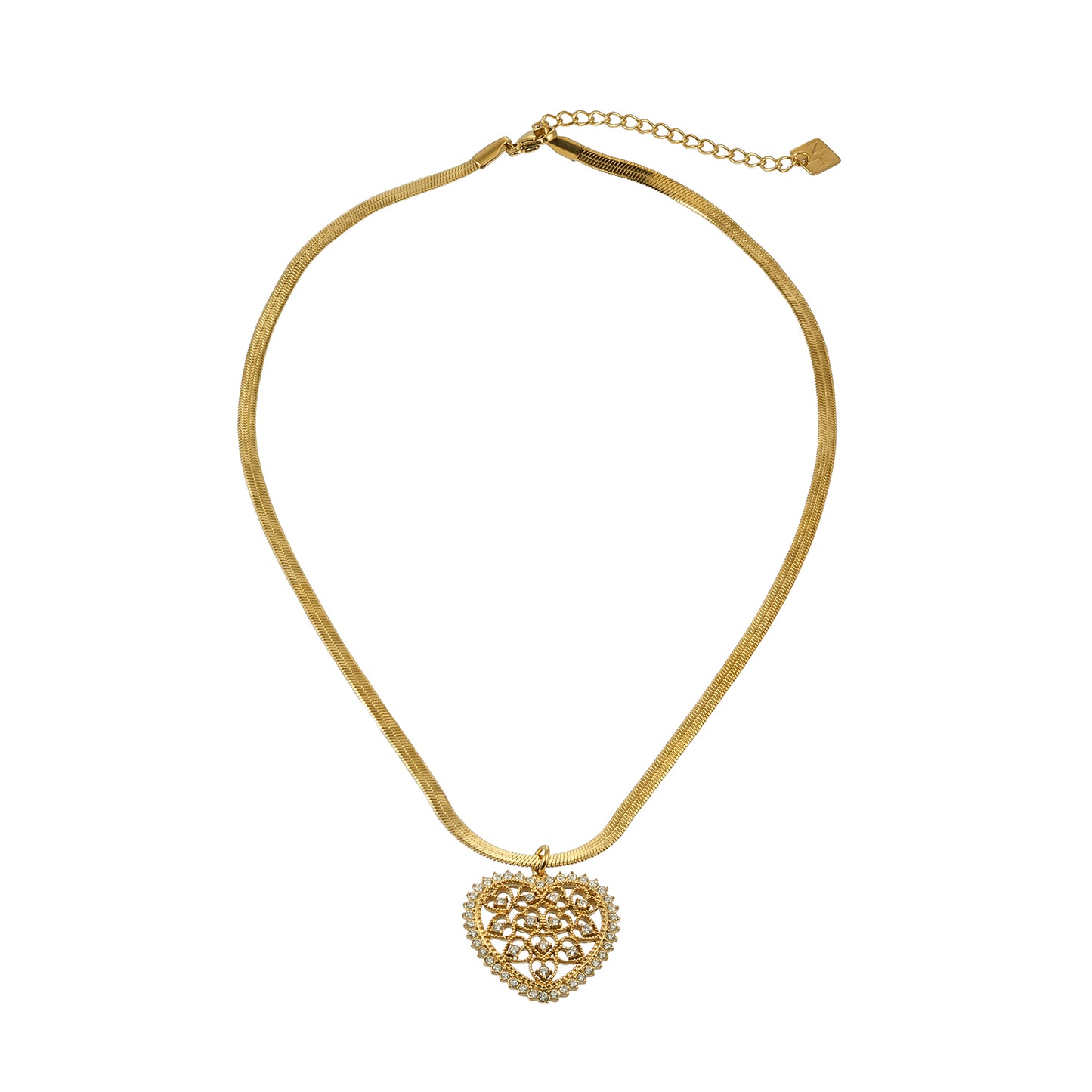 KAARI Gold: Filigree Heart Pendant Necklace with a Snake Skin Textured Chain